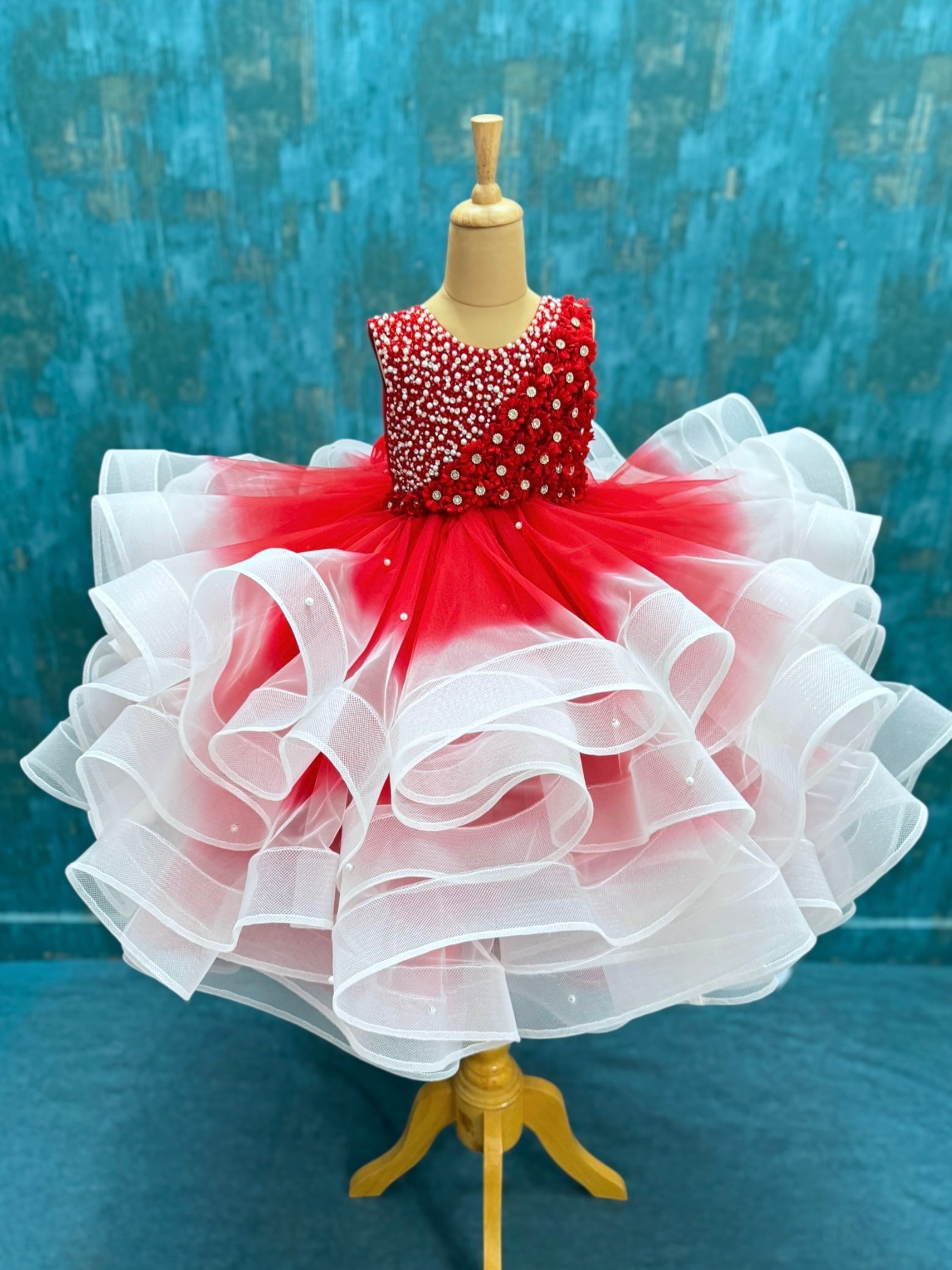 Crimson Petal Swirl Gown