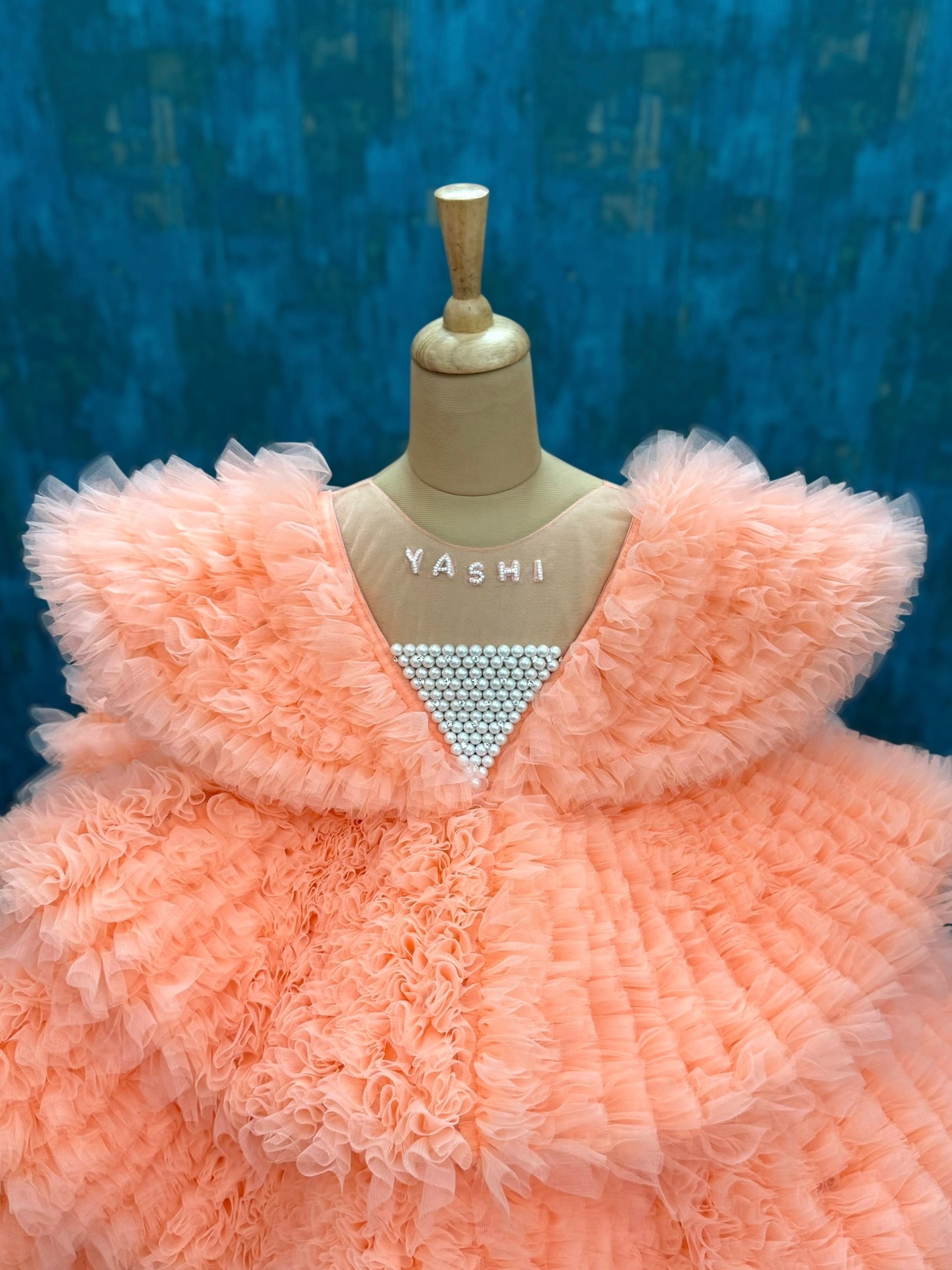 Peach Cloud Ruffle Royale Crystal Princess Ball Gown