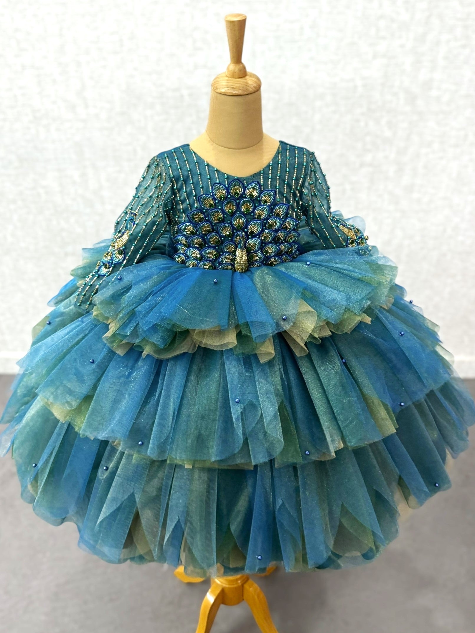Imperial Peacock Feather Glow Princess Ball Gown