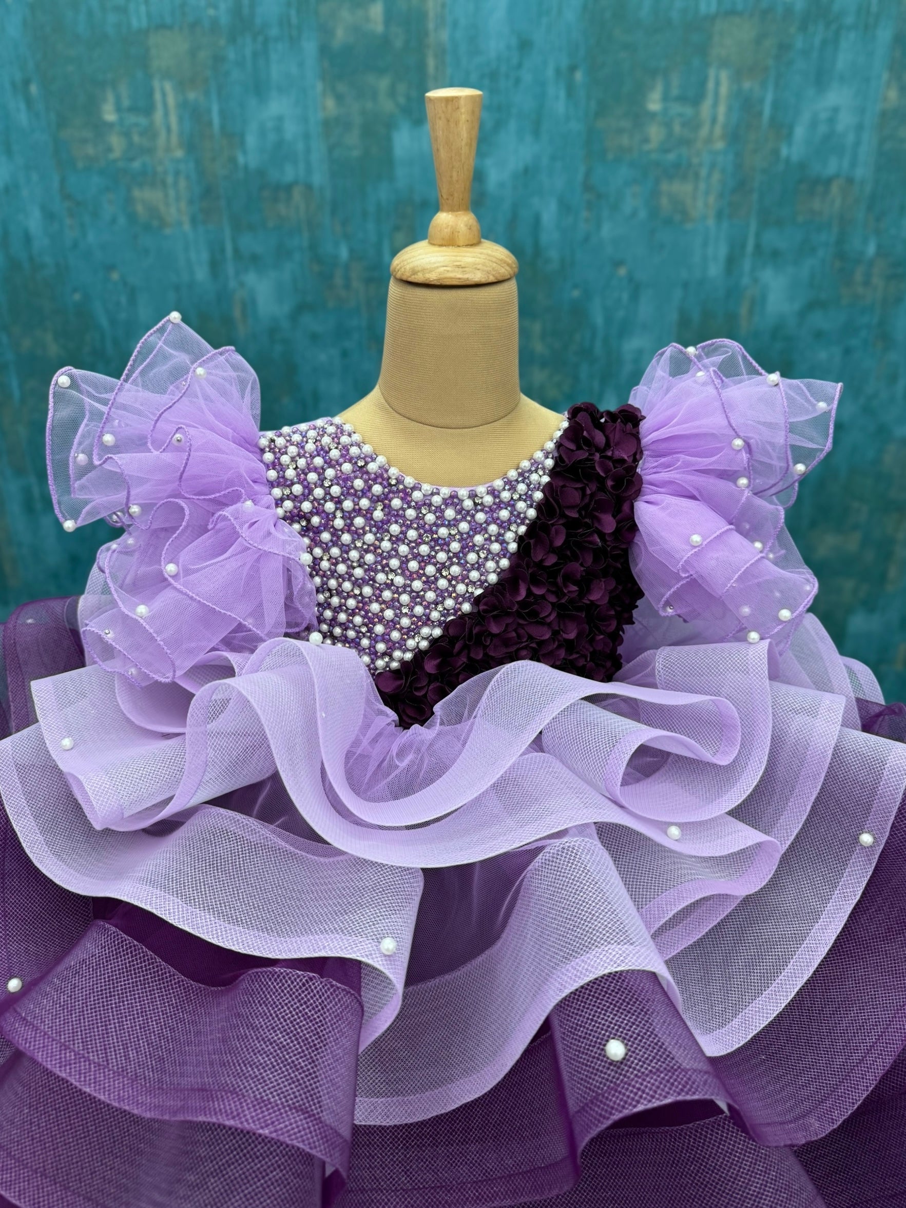 Lavender Moonlight Crystal Ruffle Princess Ball Gown