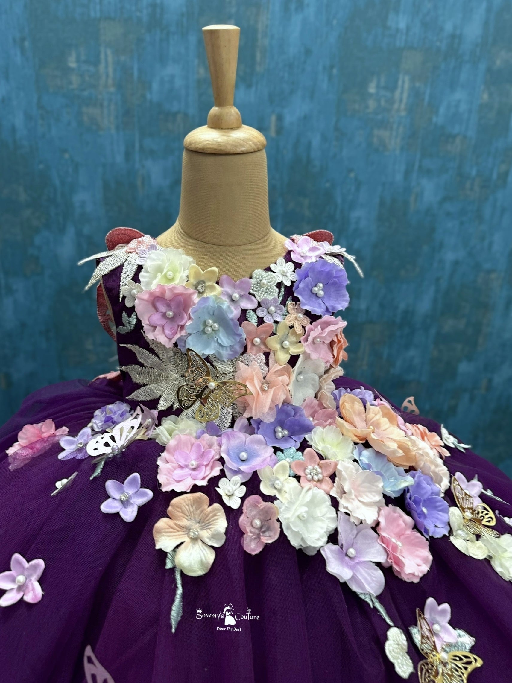 Royal Plum Garden Butterfly Ball Gown