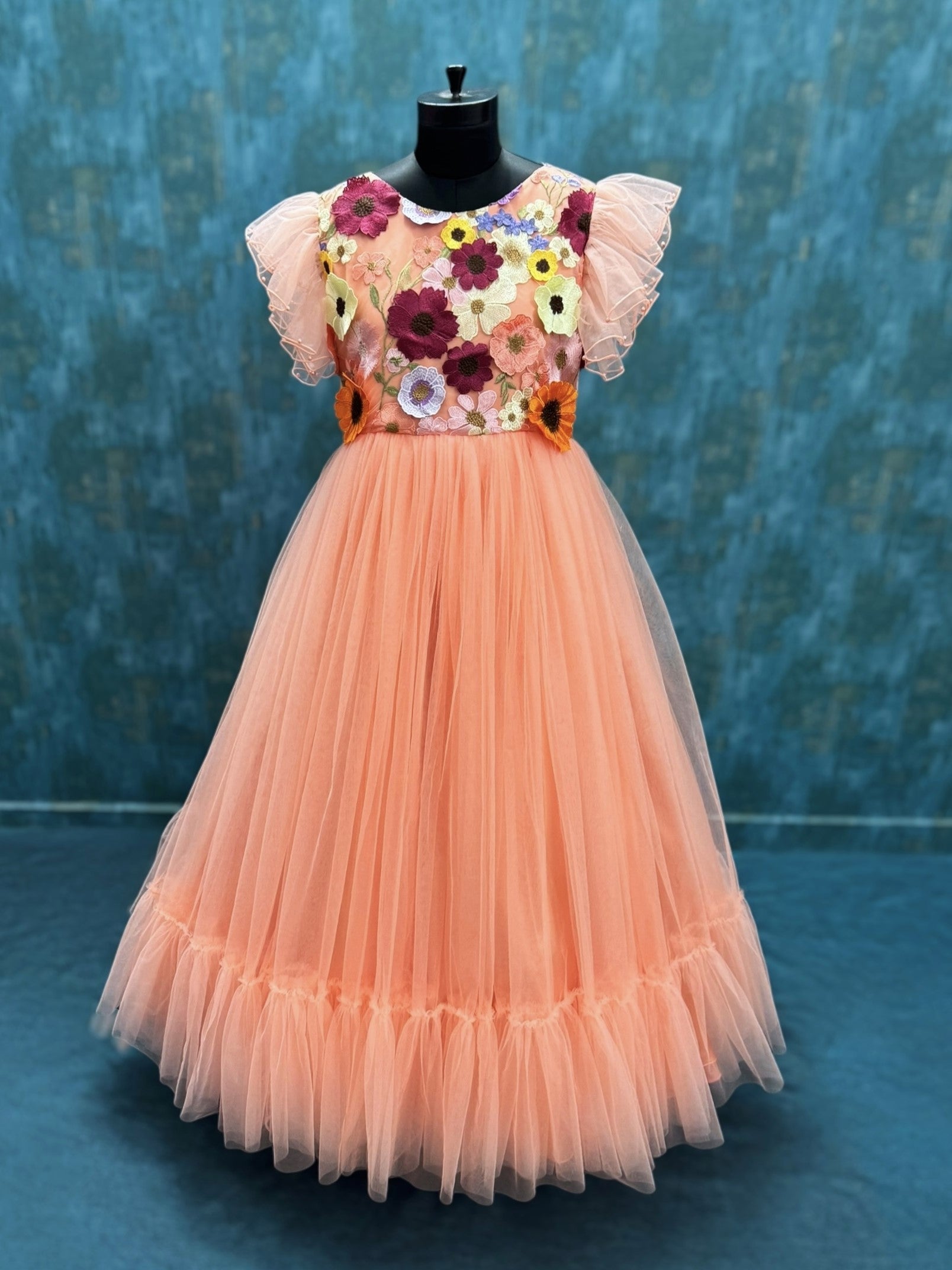 Peach Fairy Garden Floral Ball gown