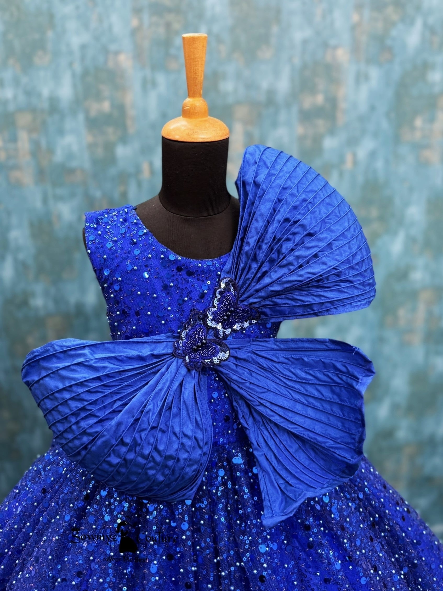 Midnight Blue Star fall Crystal Grand Bow Princess Ball Gown