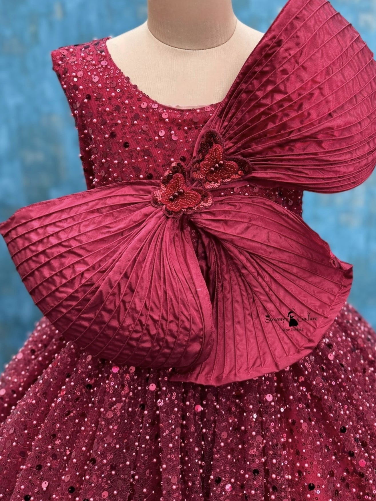 Maroon Star fall Crystal Grand Bow Princess Ball Gown