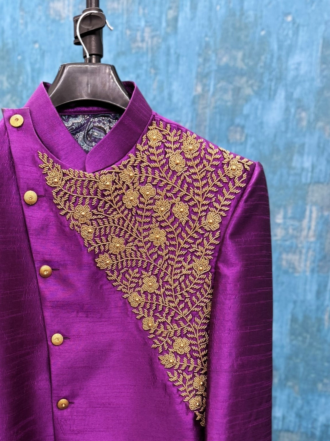 Royal Purple Silk Touch Antique Gold Garden Embroidered Blazer