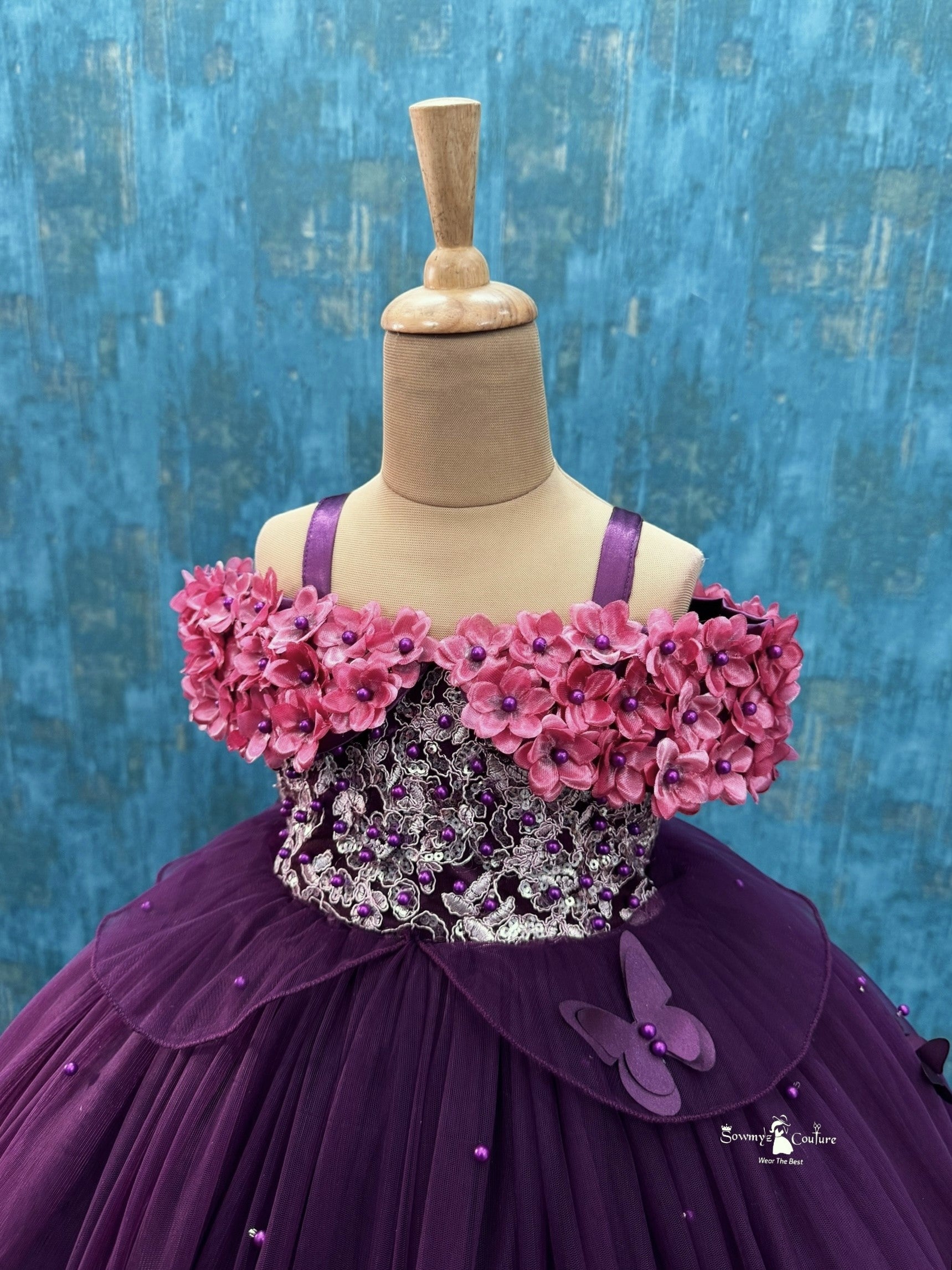 Plum Purple Lace And Pearl Ball Gown