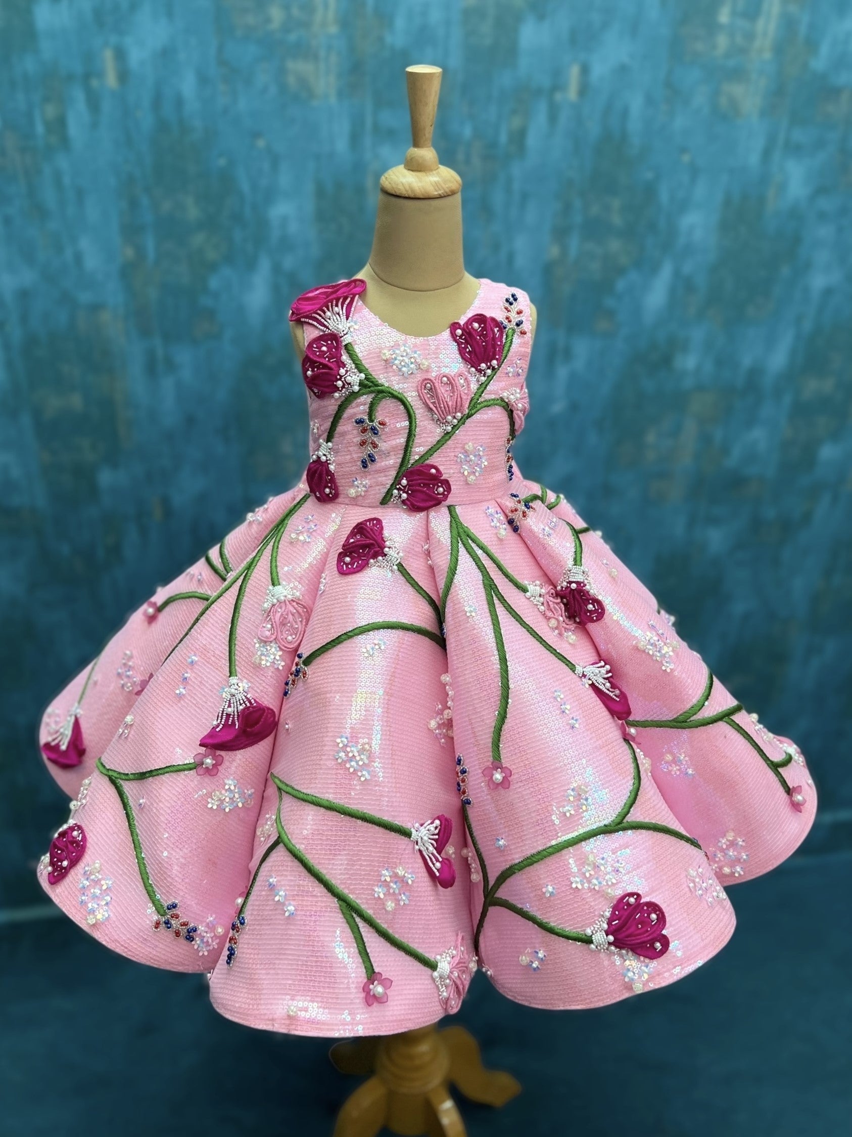 Rosy Garden Whisper Floral Vine Luxury Princess Ball Gown