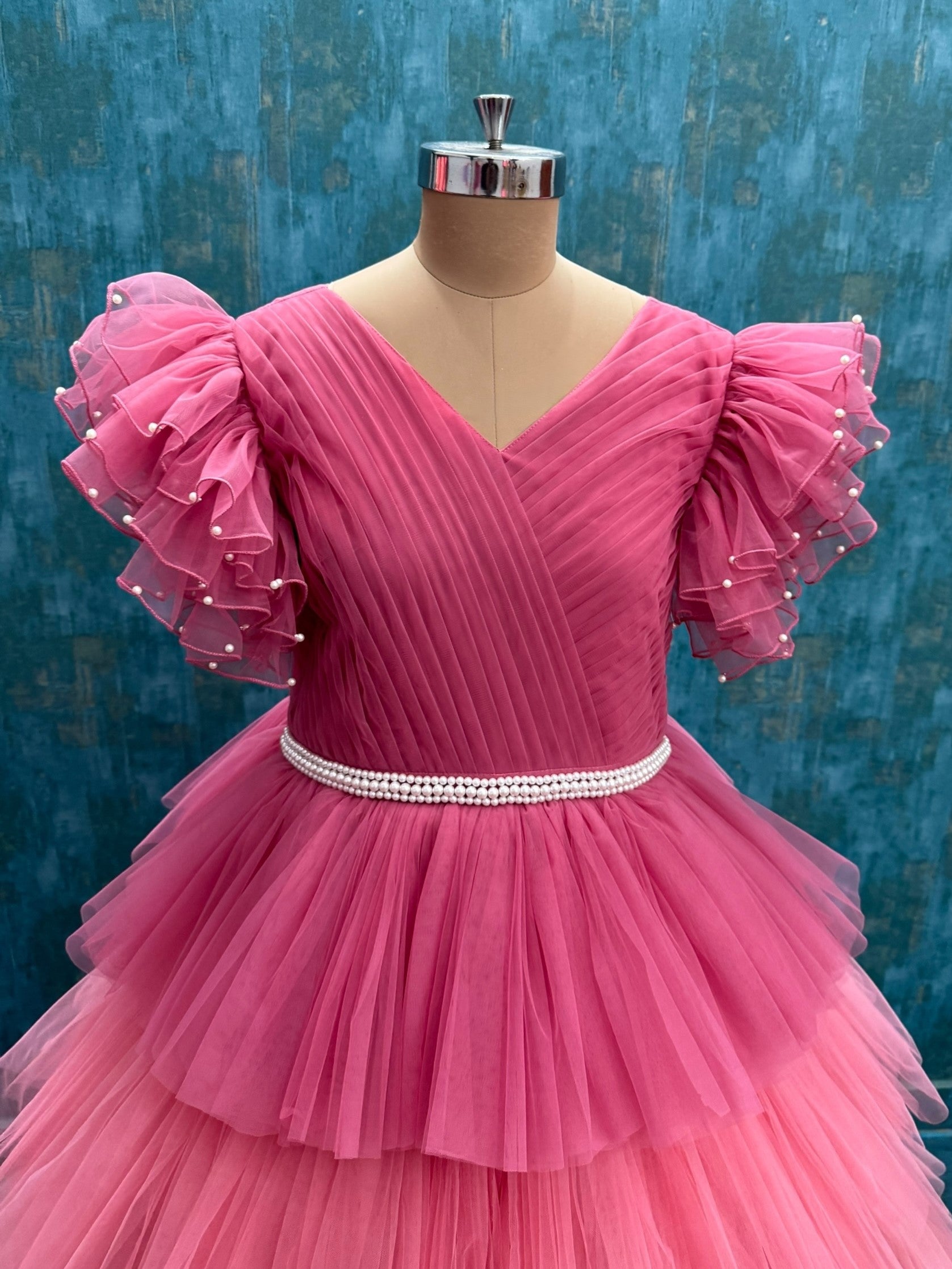 Blushing Peony Cascade Ruffle-Layer Fairy Couture Dress