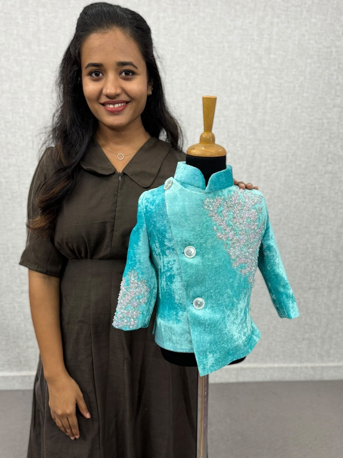 Aqua Serene Hand-Embroidered Prince Jacket