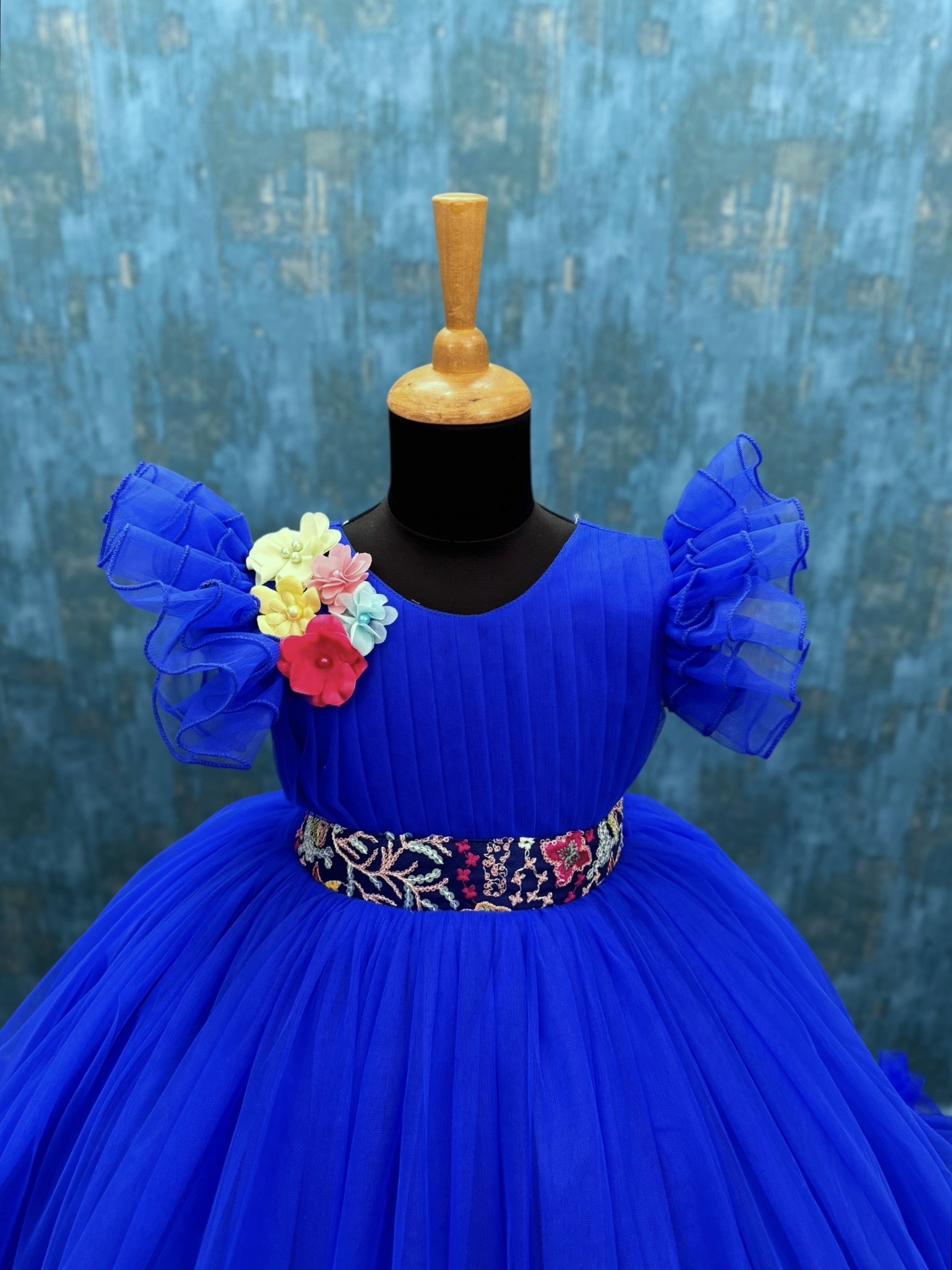 Royal Blue Petal Grace Ruffled Fairy Princess Ball Gown