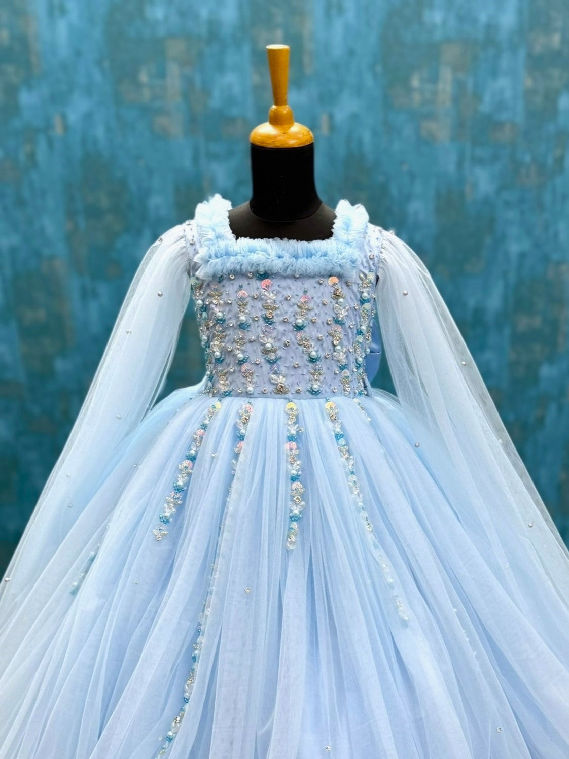 Designer Gown for Girl Online, Light Blue Ball Gown