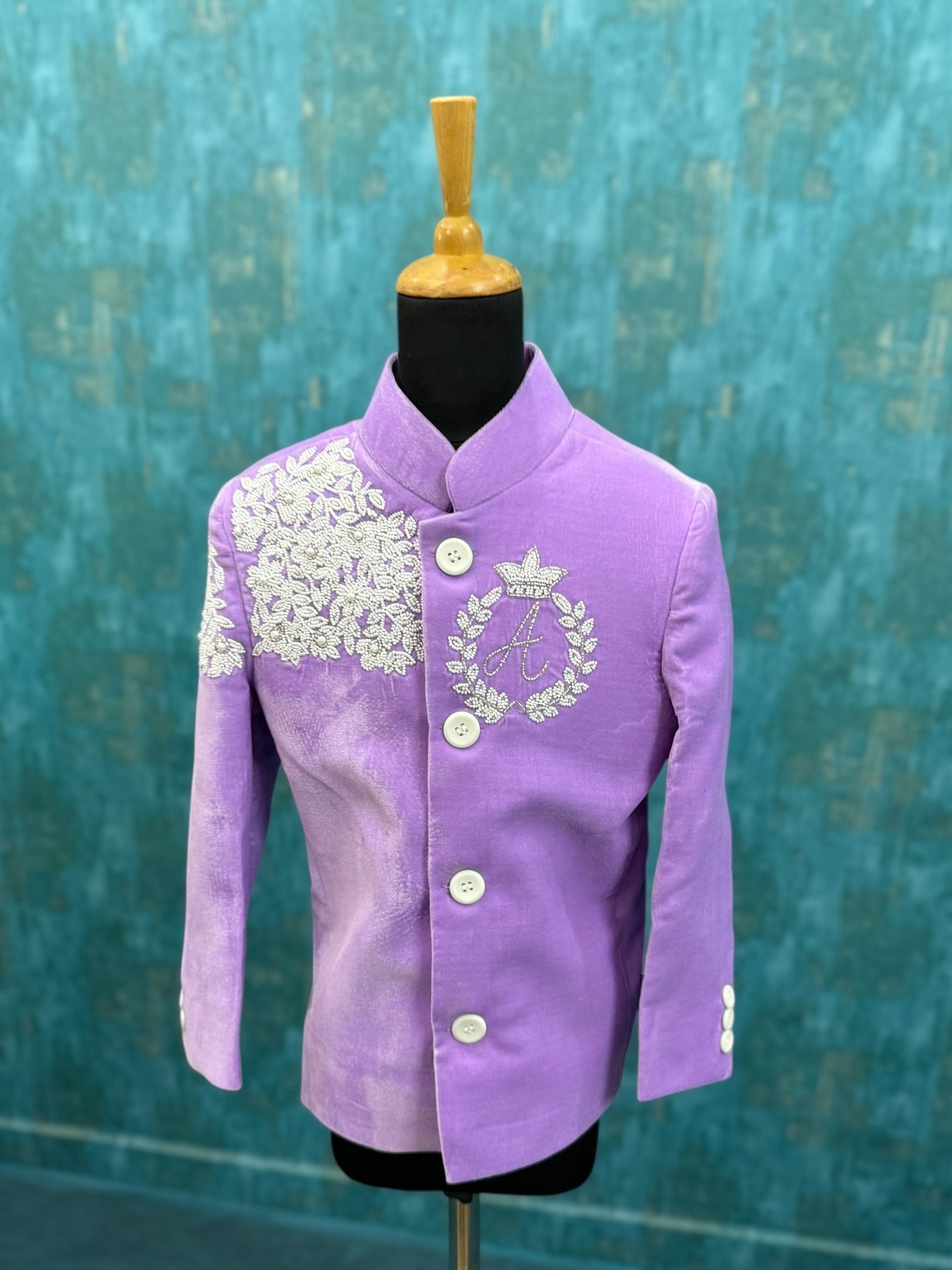 Royal Lavender Silk Touch Silver Crest Heritage Embroidered Prince Jacket