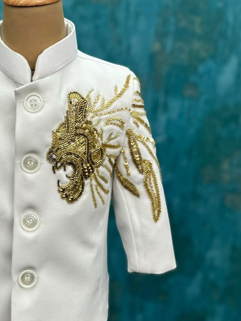 Pearl White Royal Touch Antique Gold Heritage Embroidered Prince Jacket