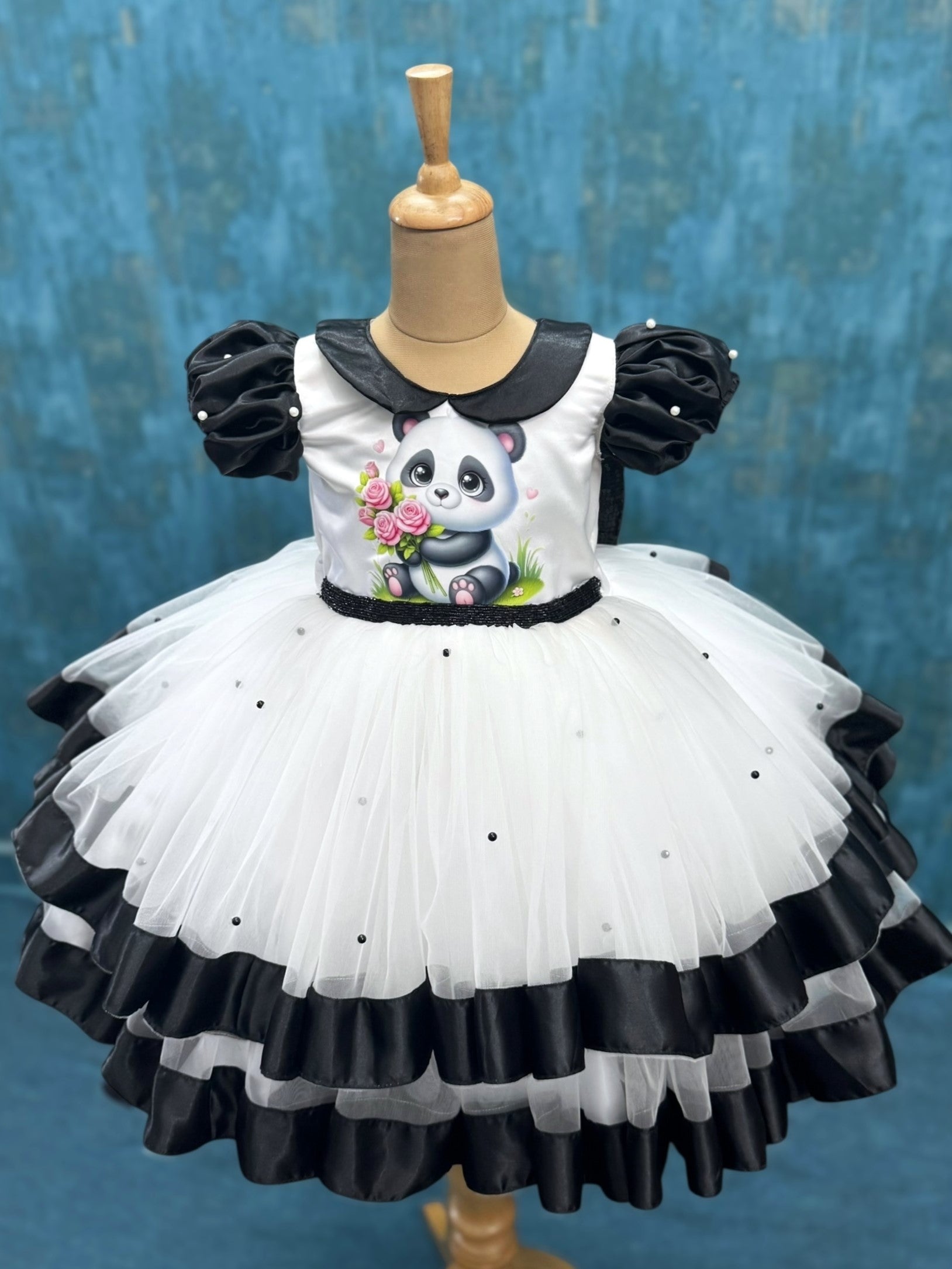 Snowy Panda Dream Black & White Princess Gown