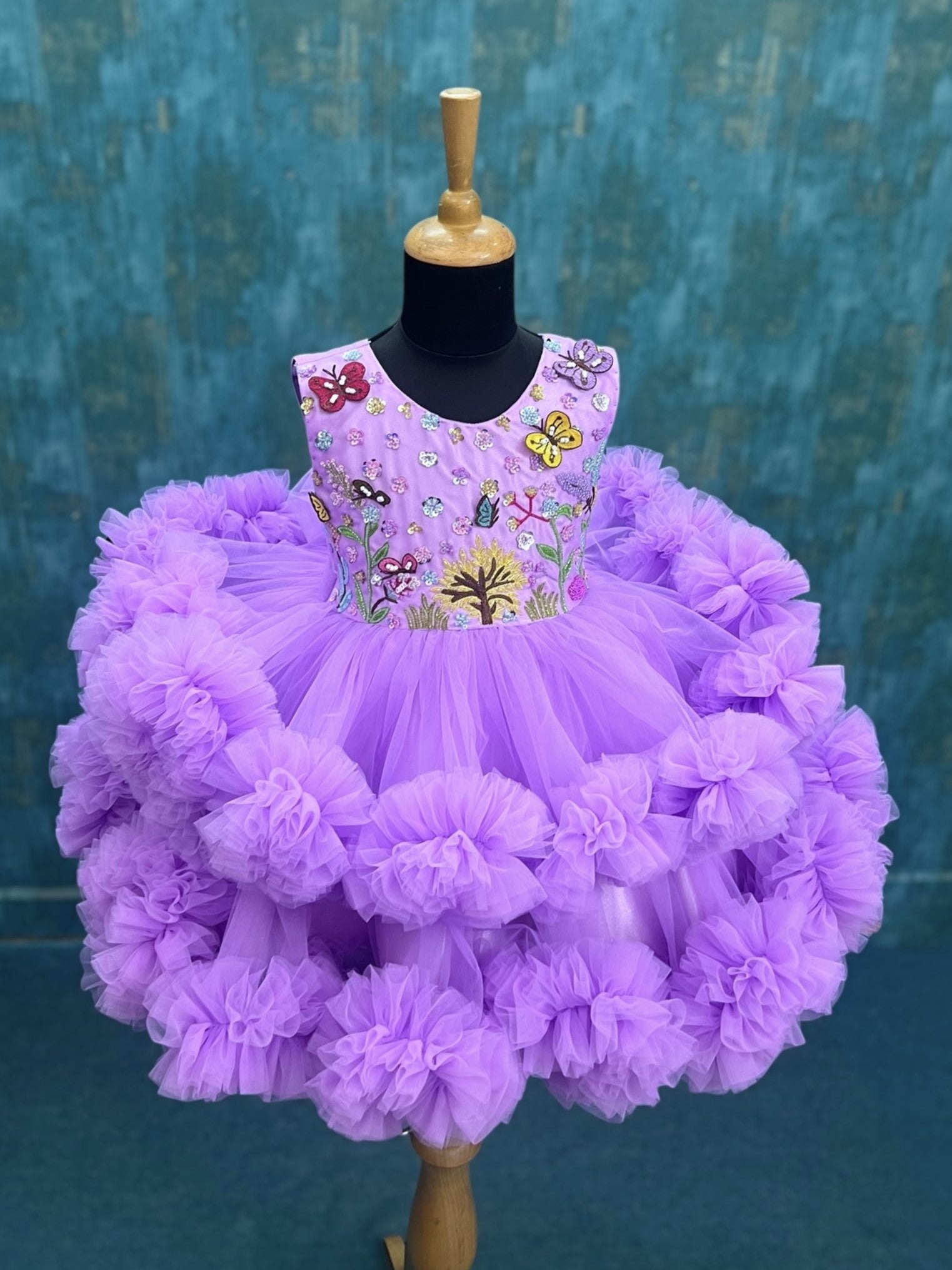 Designer Gown for Girl Online, Lavender Butterfly Dress