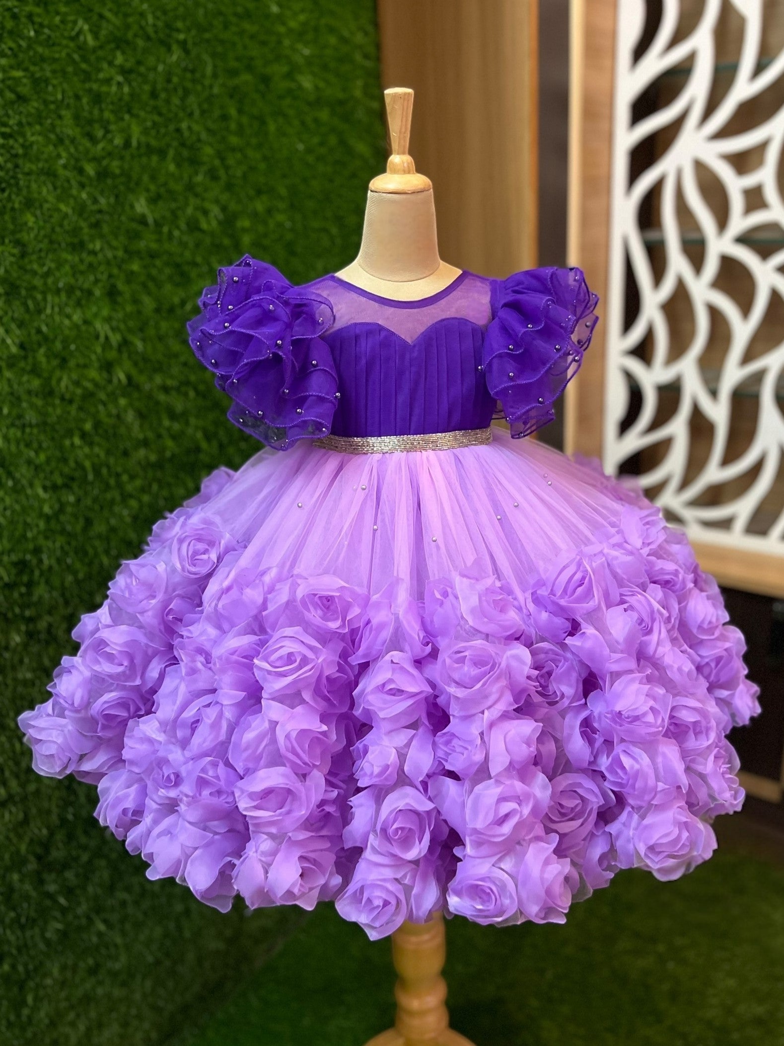 Lavender Rosalina ball gown With Violet Top and Ruffle Sleeves