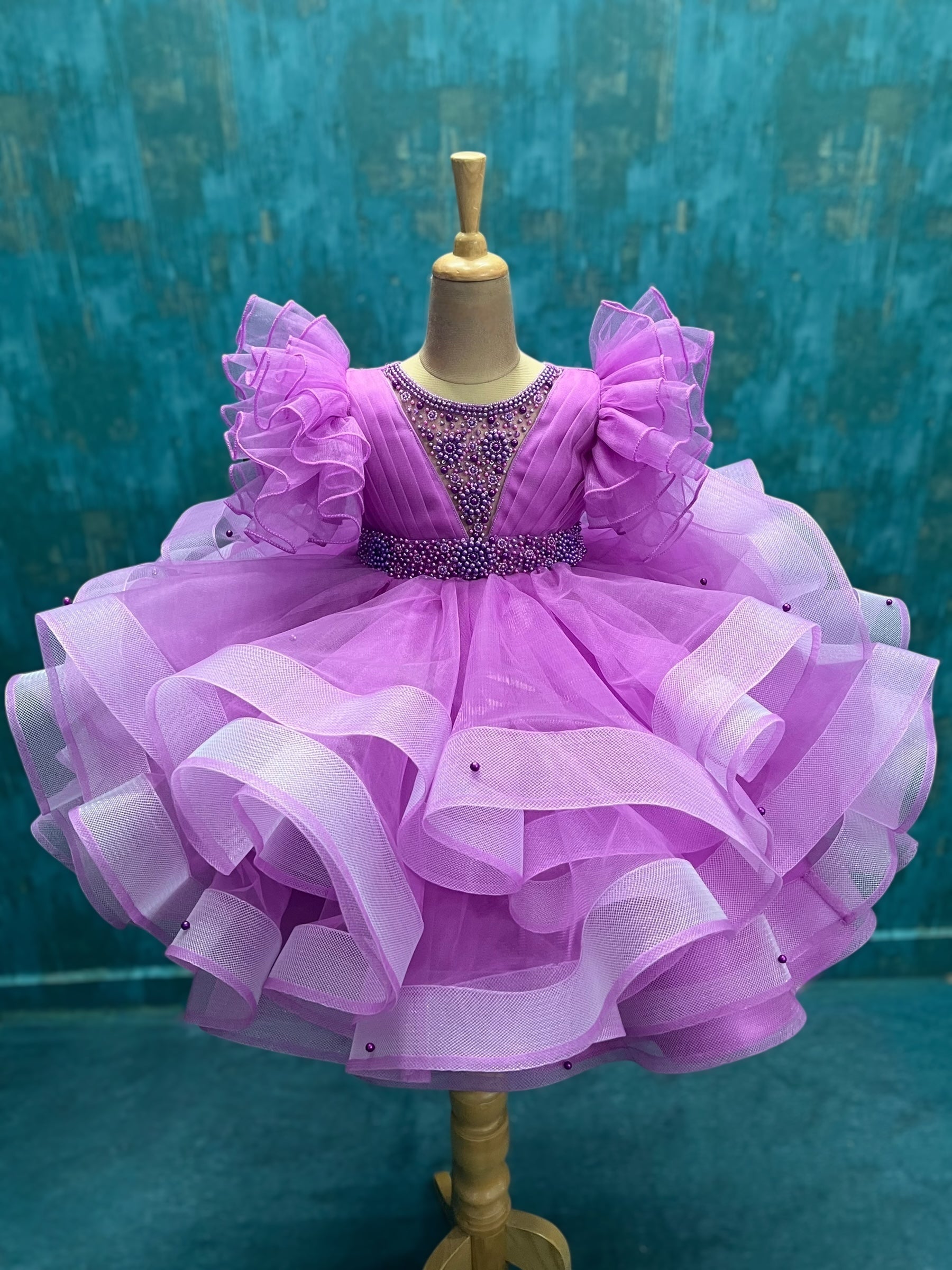 Lavender Crown Bloom Crystal-Worked Couture Princess Ball Dress