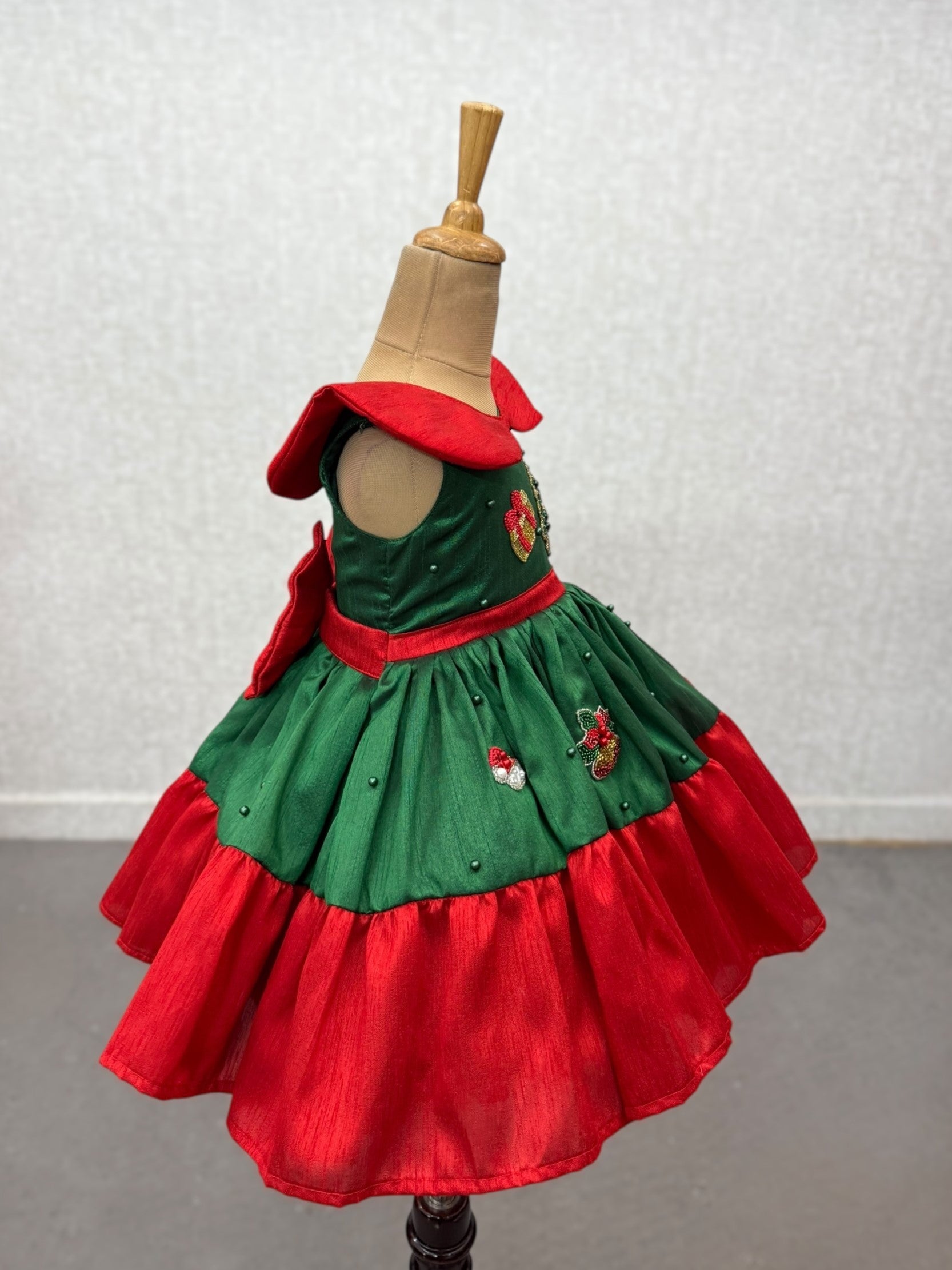Girls Party Wear Online, Festive Green and Red Christmas Party Dress for Girls