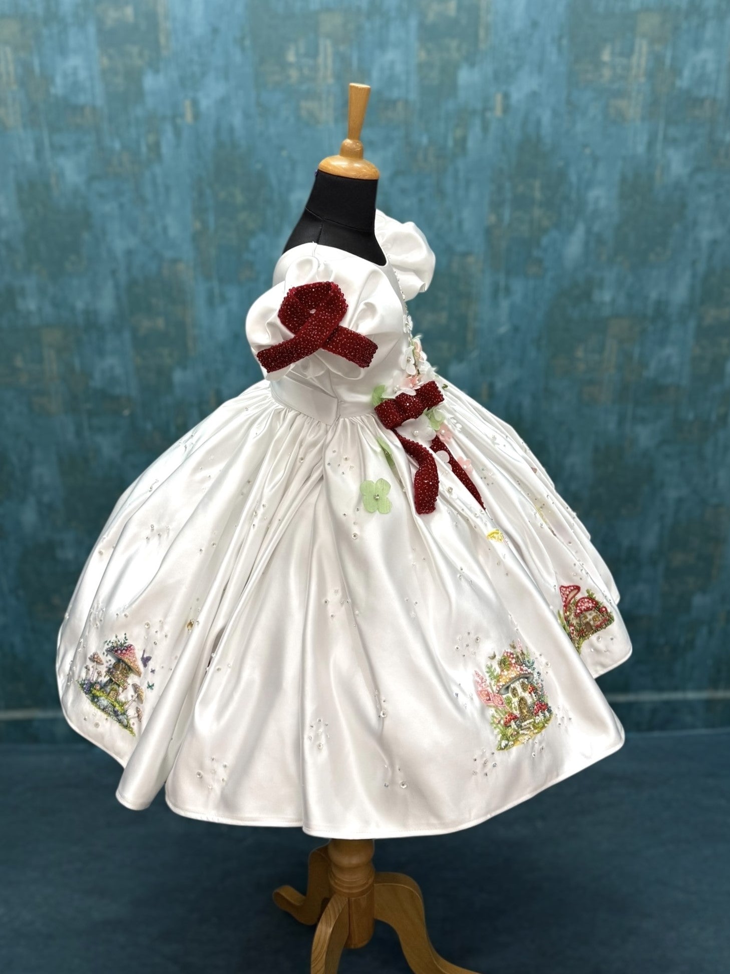 Ball gown for girls Online, White Satin Gown for Girls