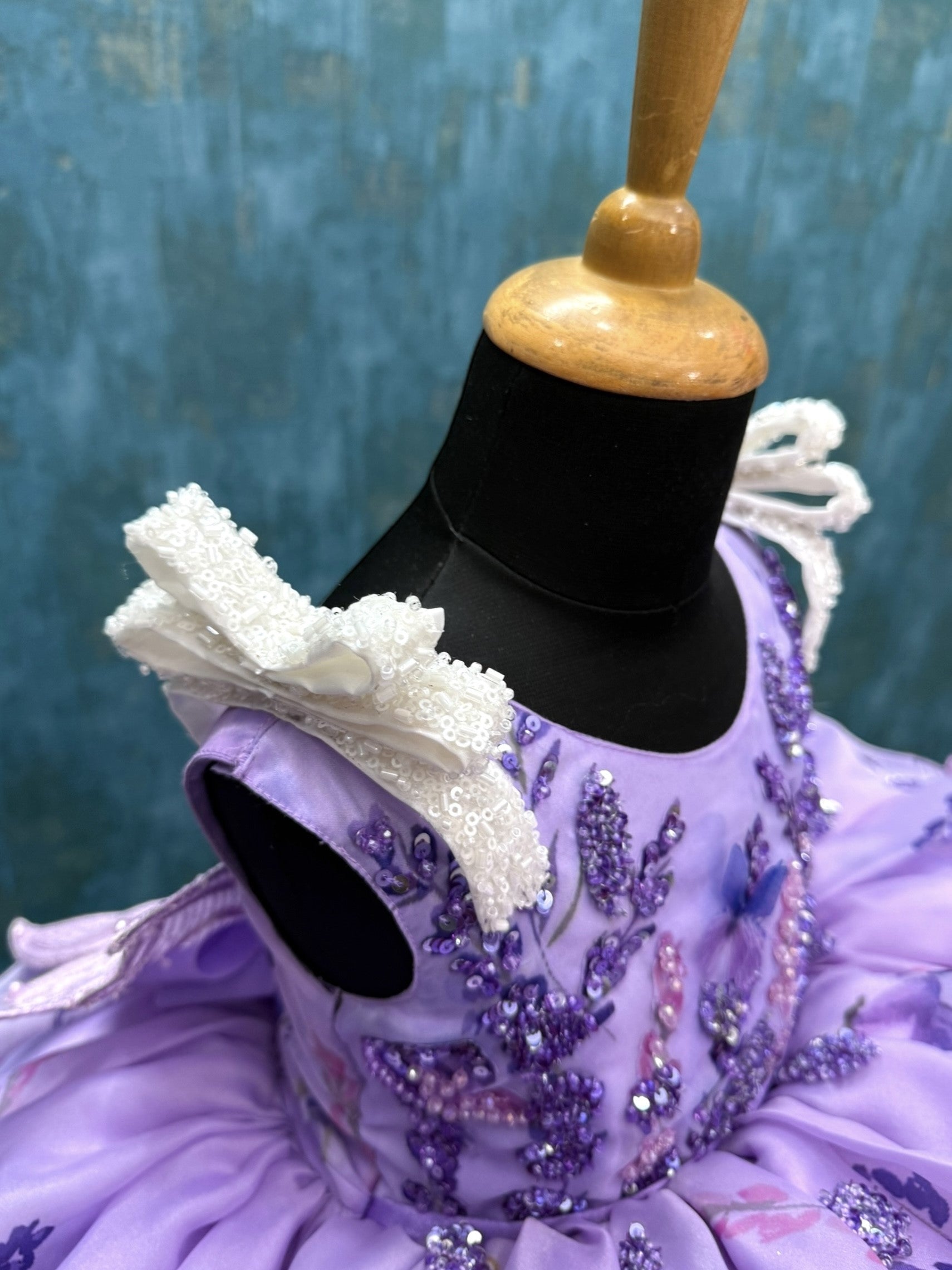 Royal Lavender Blossom Ruffle Fairy Tale Designer Dress