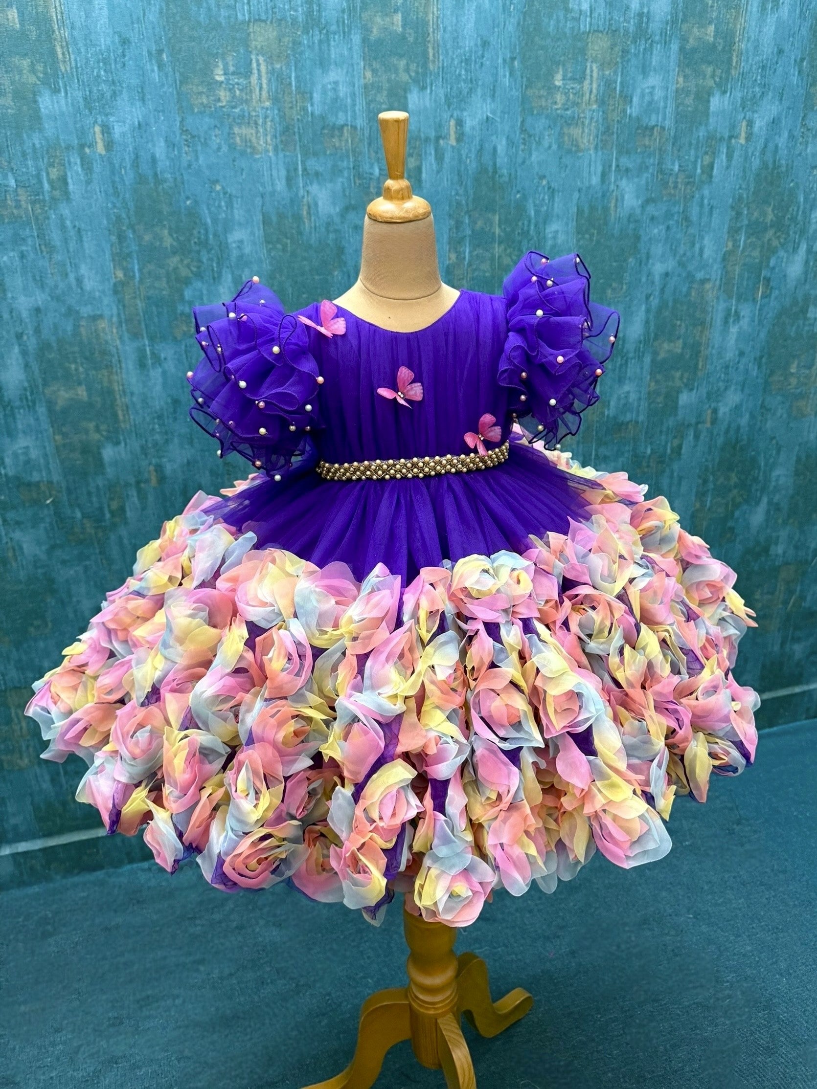 Purple multi colour Rosalina ball gown With Butterfly Top
