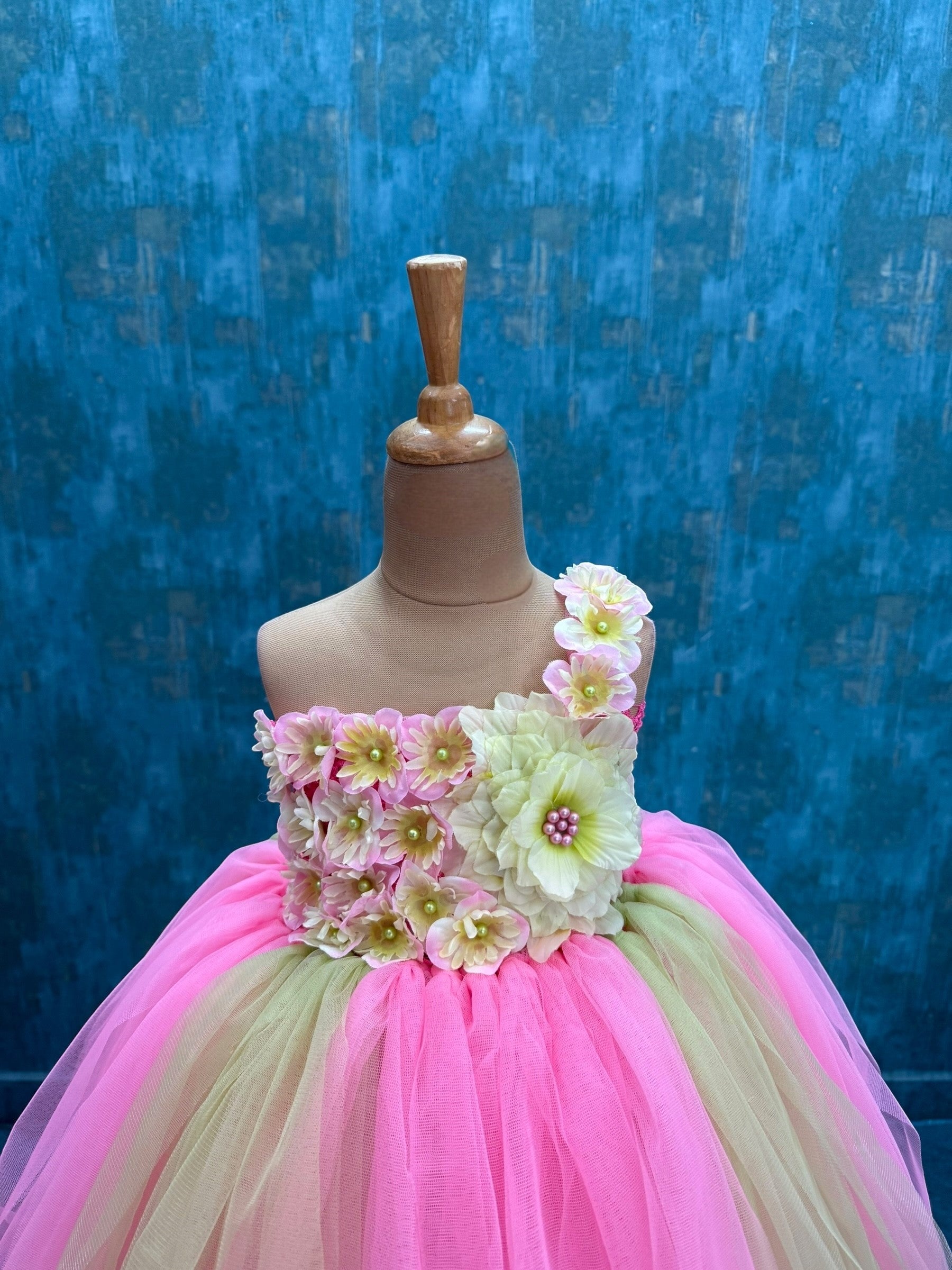 Green and Pink Spring Floral Bloom Gown