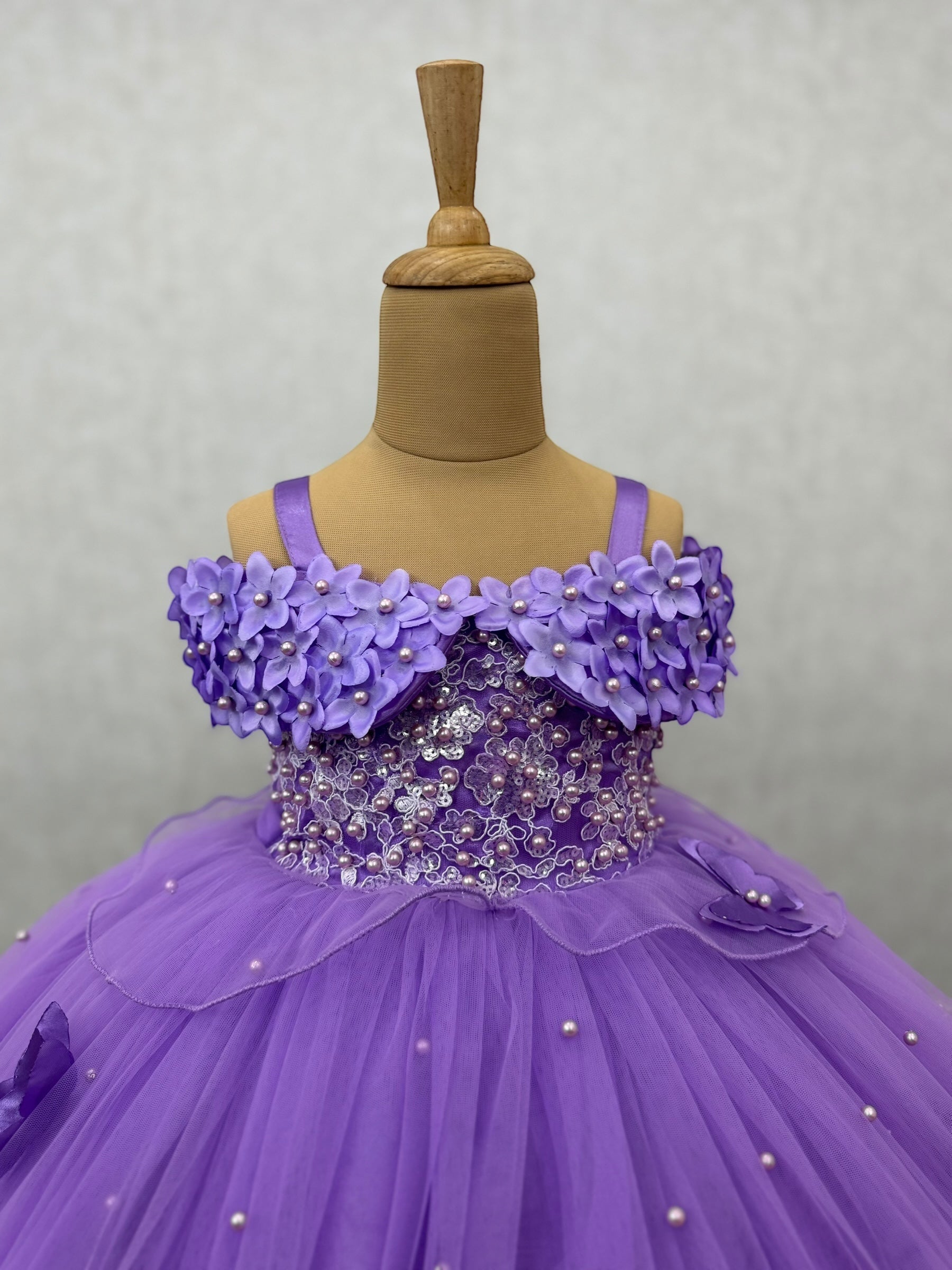 Dreamy Lavender Lace And Pearl Ball Gown