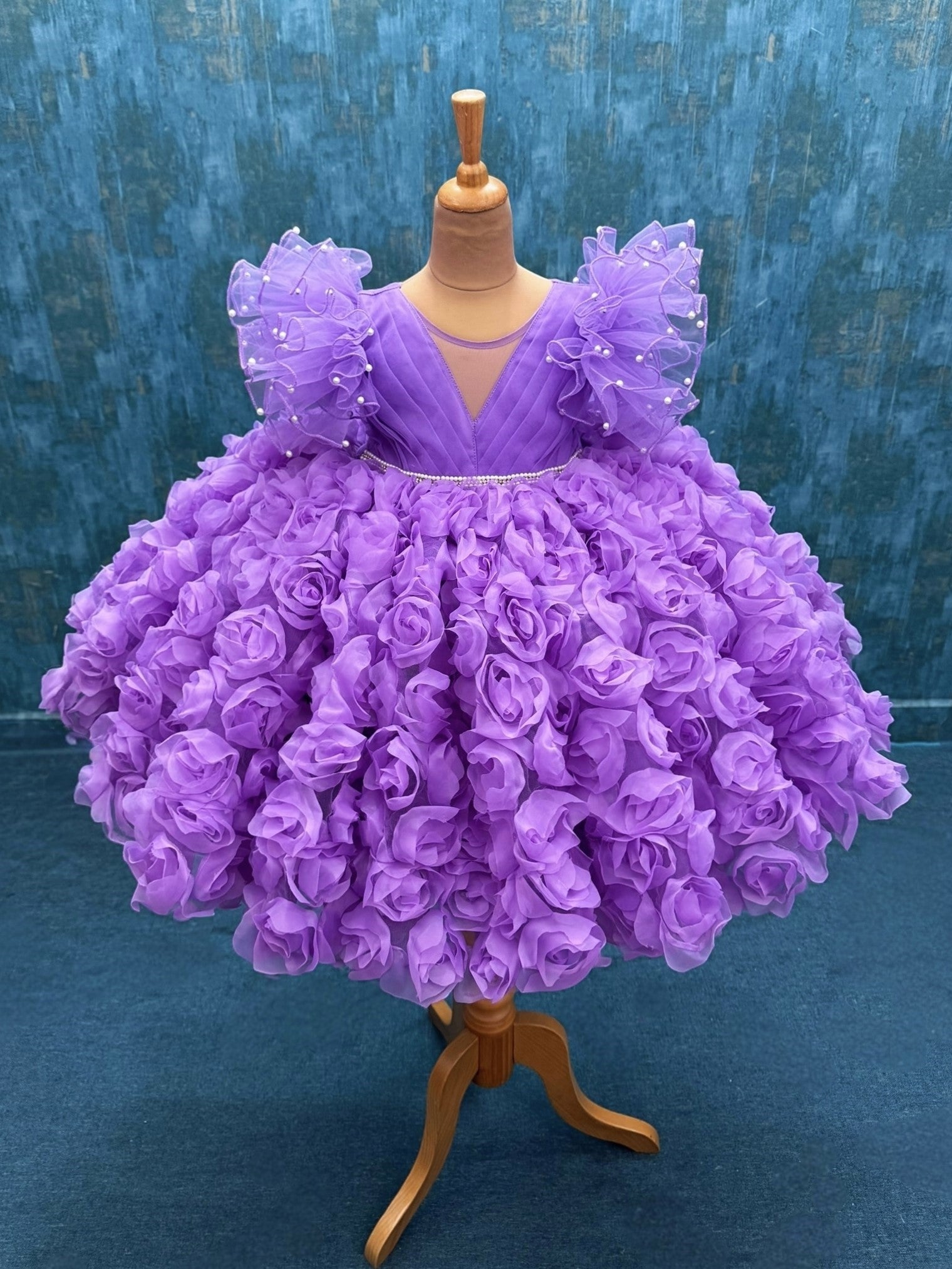 Lavender Rosalina Ball Gown With Draped Top And Ruffle Sleeves