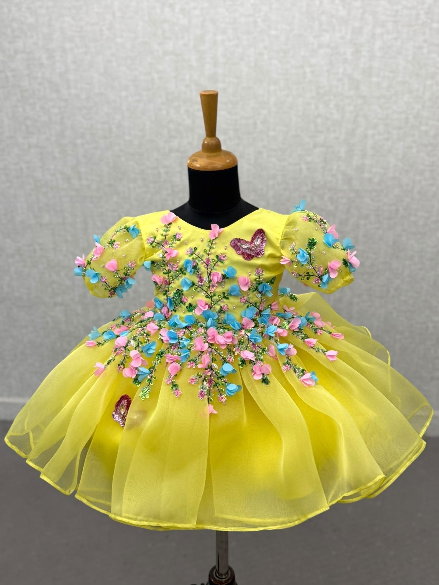 yellow Blossom Fantasy Dress with intricate work