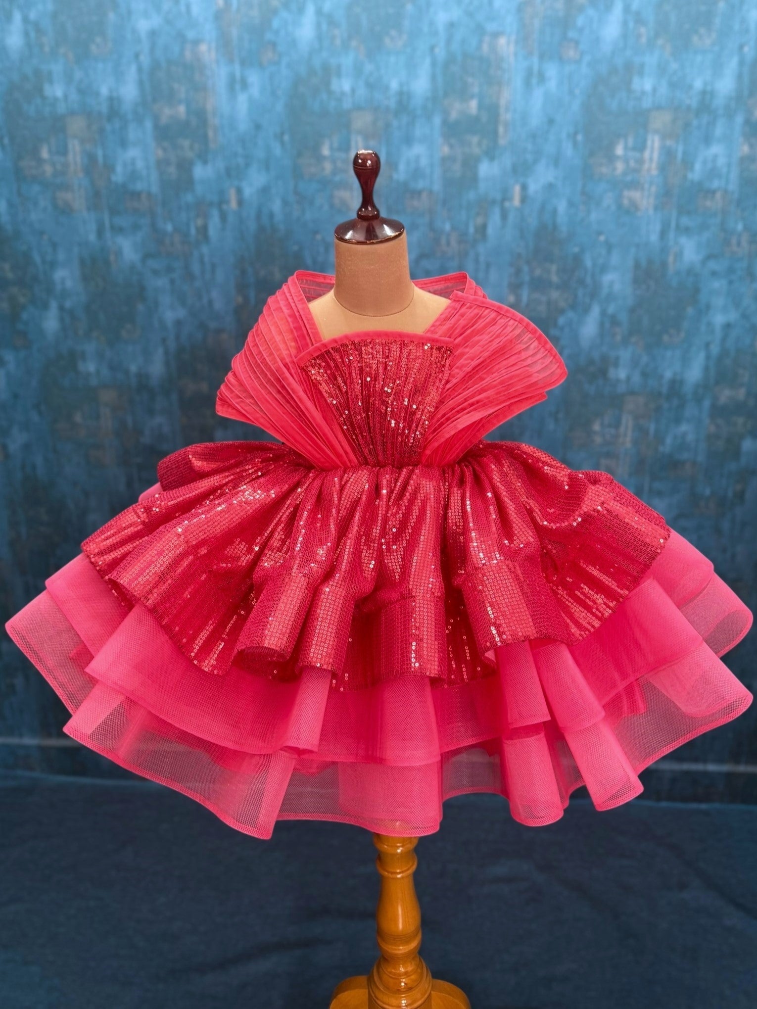 dark peach SEQUIN LAYER GOWN WITH STRUCTURE TOP