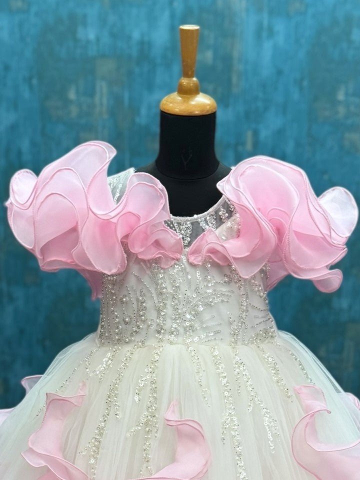 white and pink organza fairy ball gown swirl sleeves