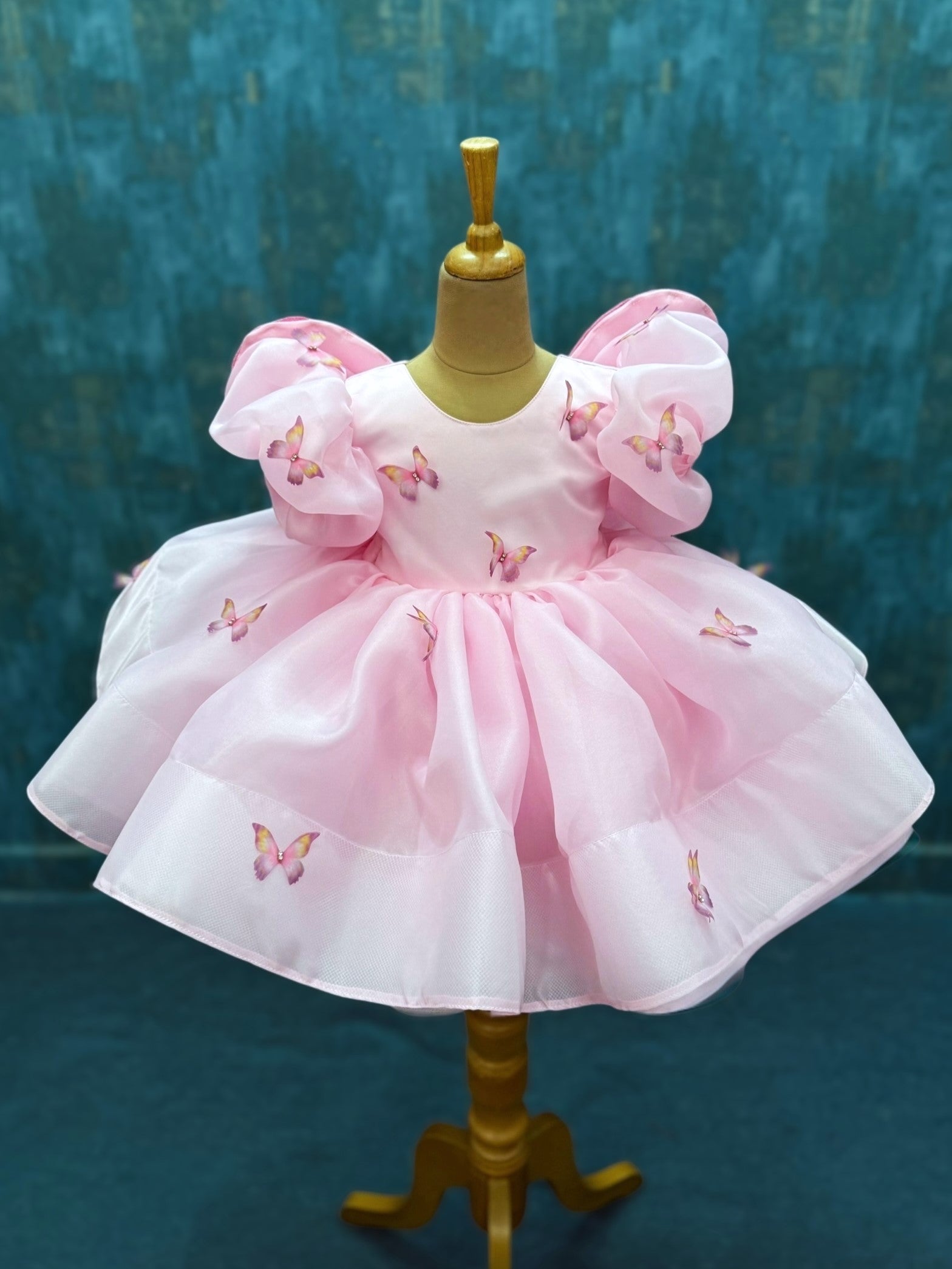 pink Butterfly organza Blossom Dress with embroidered back butterfly