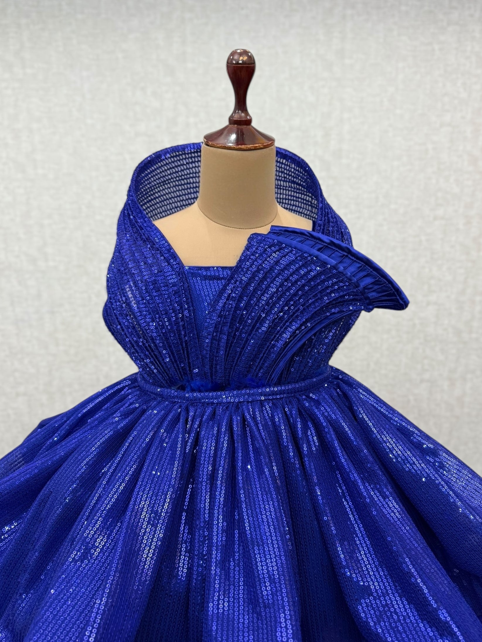 royal blue feather structure ball with detachable sequin skirt