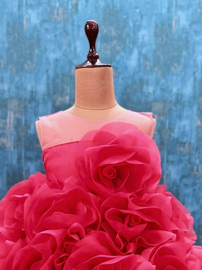 dark peach 3d floral high low gown