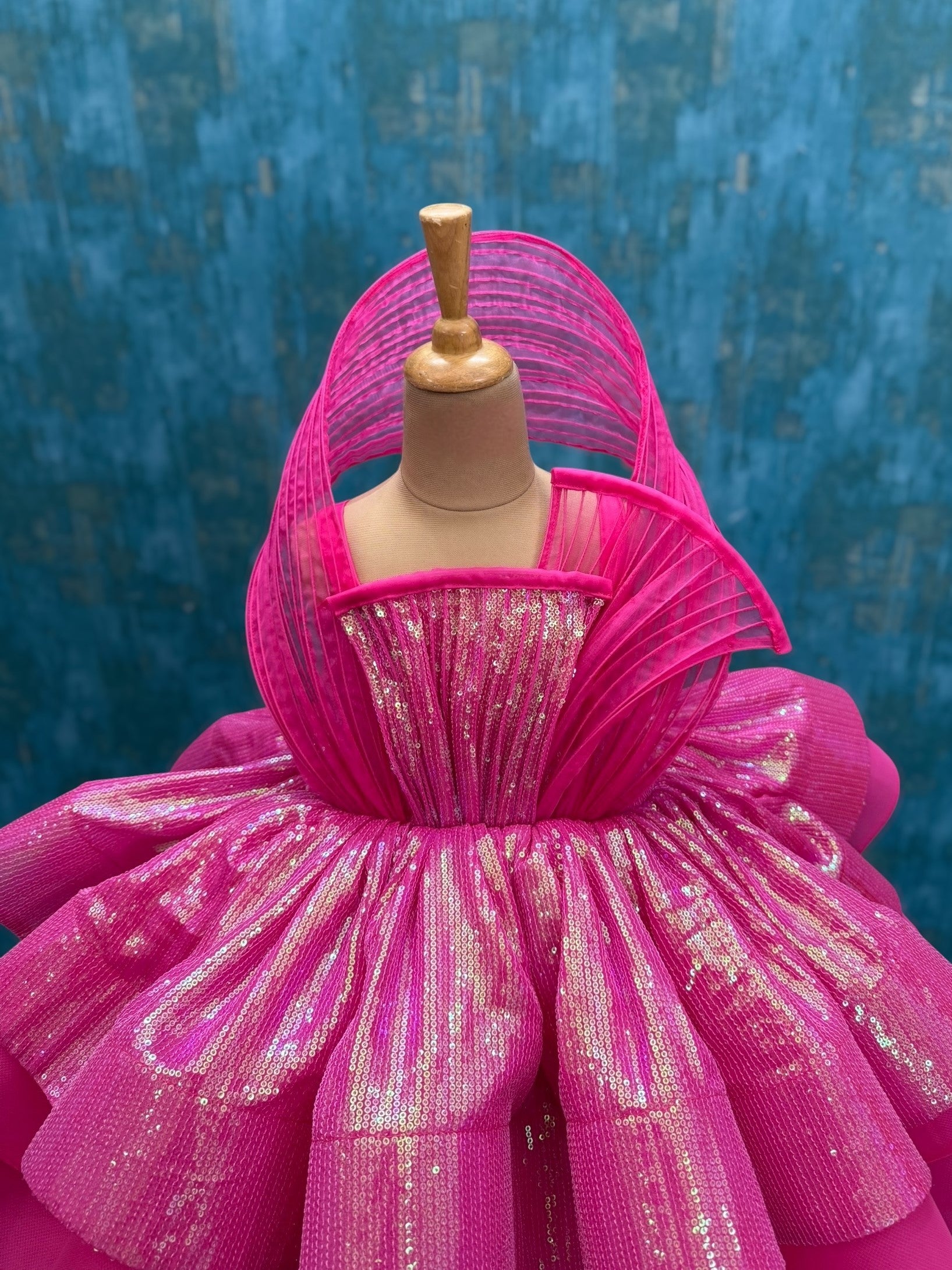 pink SEQUIN LAYER GOWN WITH STRUCTURE TOP