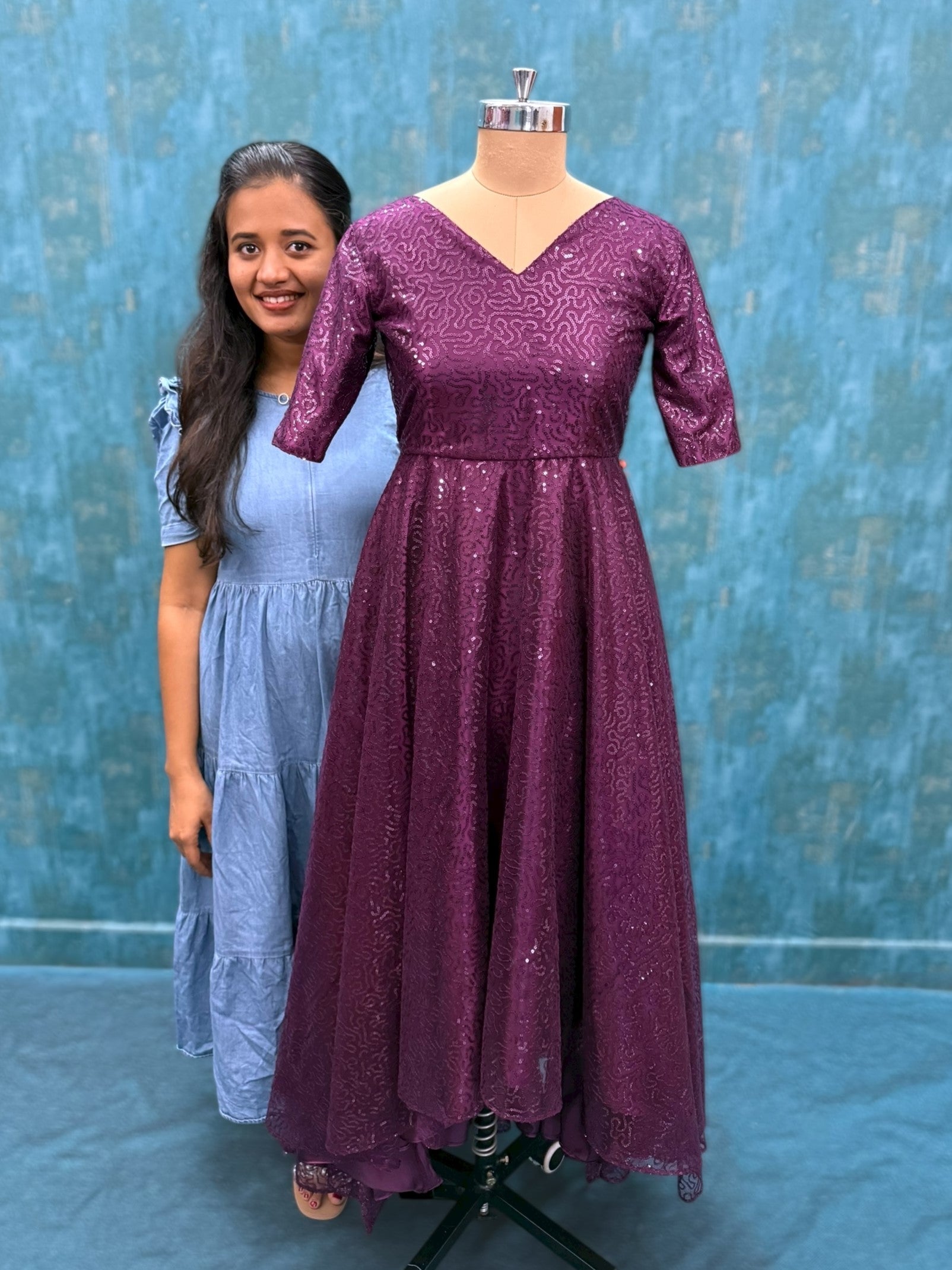 Wine Sequenced High Low Gown