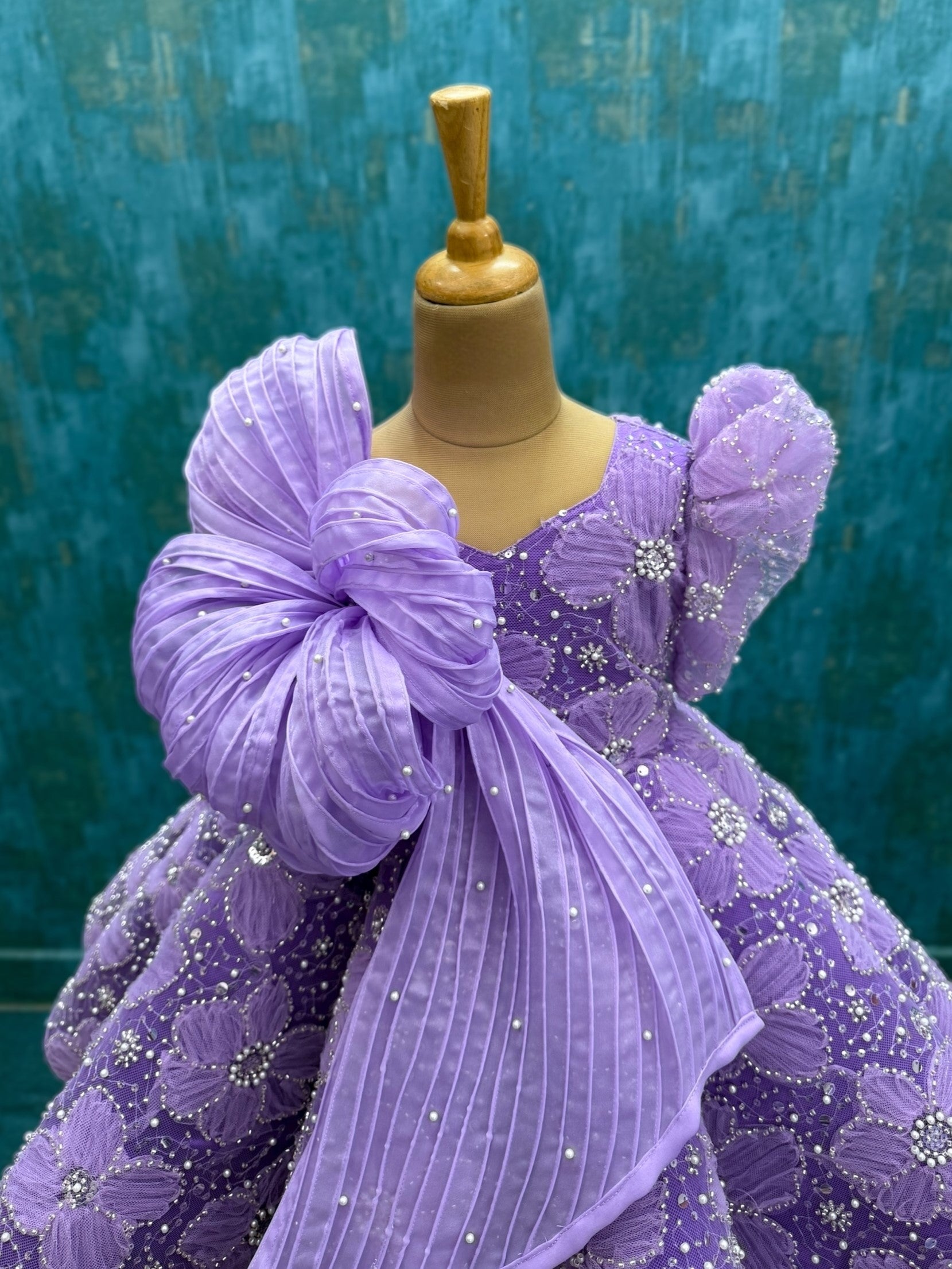lavender floral panel gown with 5d string flower top