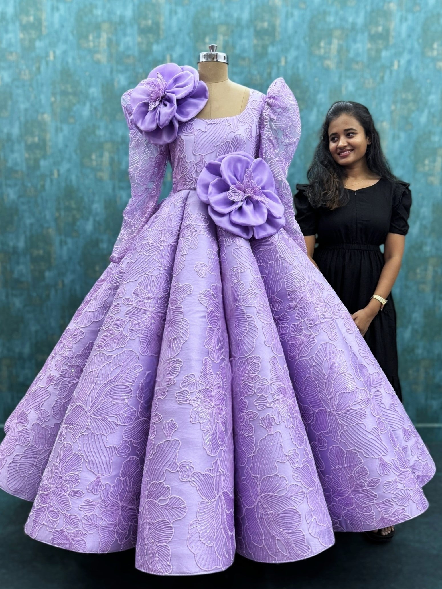 Lavender Crown Petal Symphony Handcrafted Floral Statement Ball Gown