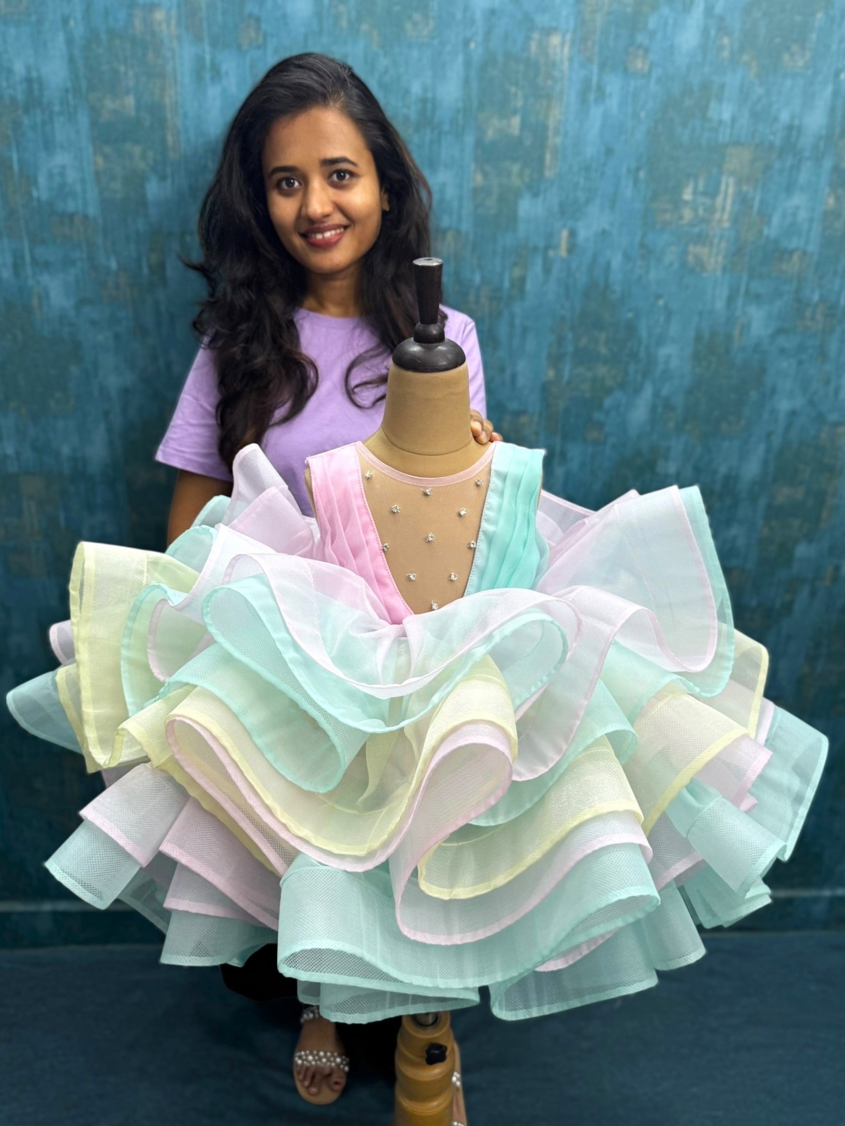 First Birthday Dress Online, Rainbow Tiered Ruffle Birthday Party Gown