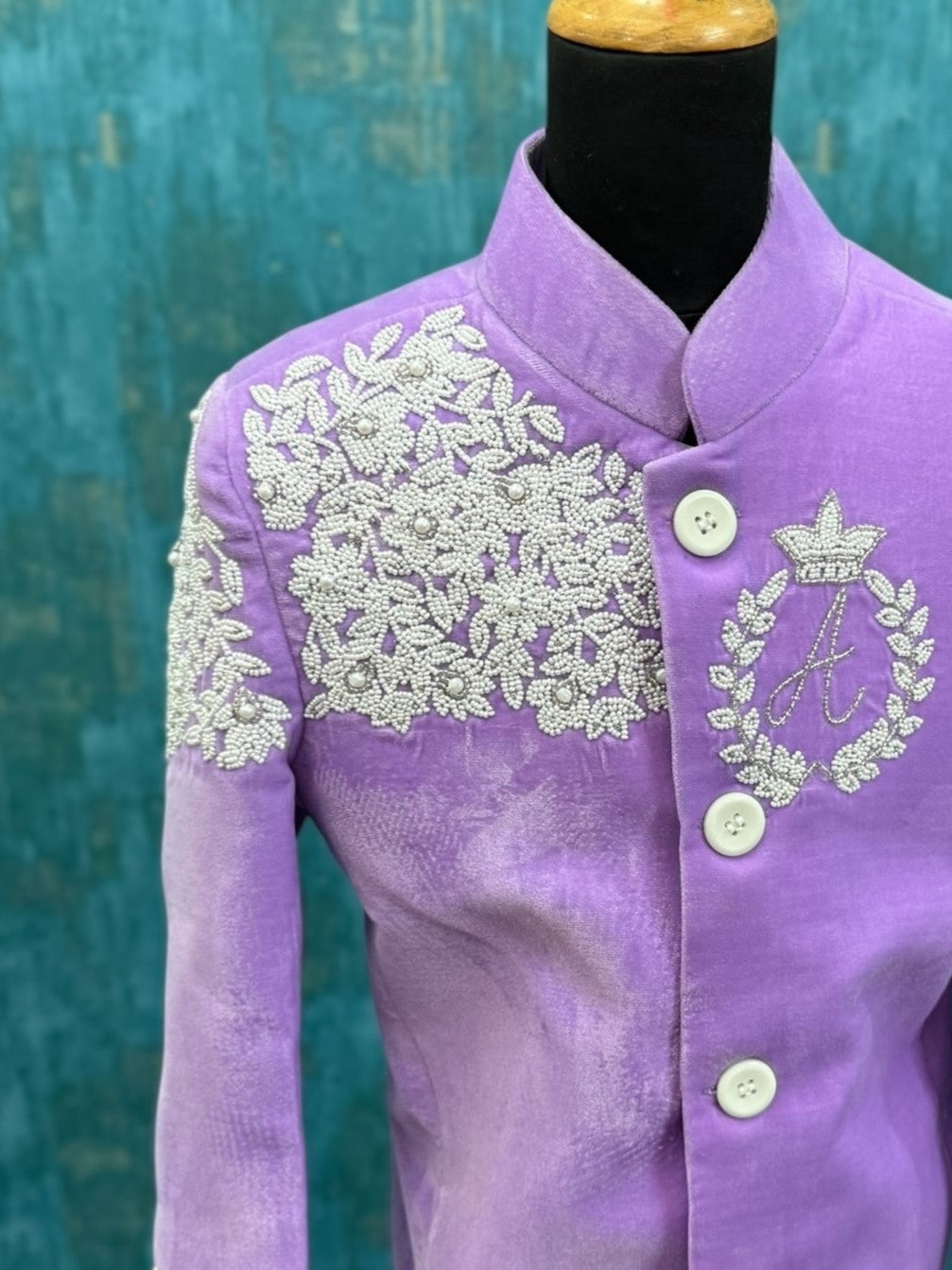 Royal Lavender Silk Touch Silver Crest Heritage Embroidered Prince Jacket