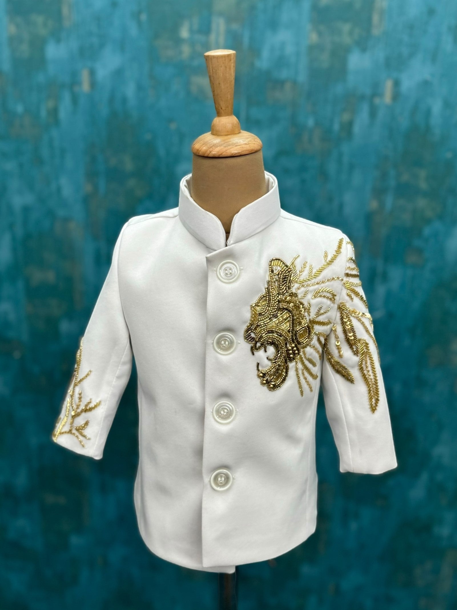 Pearl White Royal Touch Antique Gold Heritage Embroidered Prince Jacket