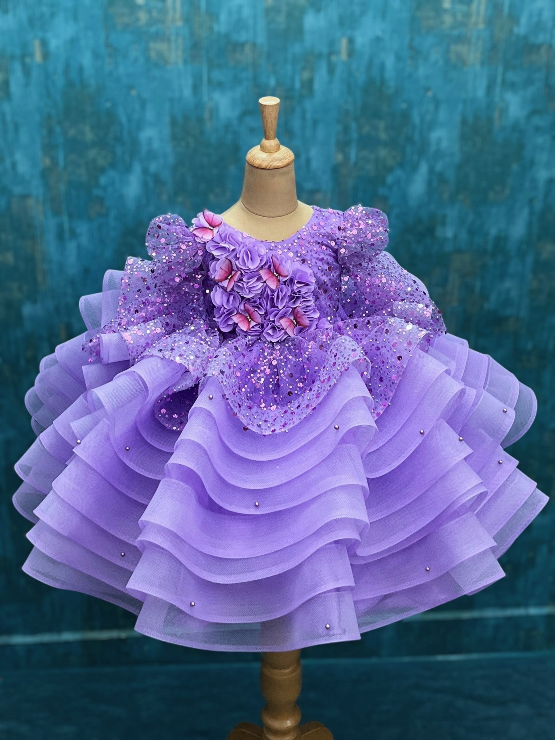 Lavender sequin layer ball gown