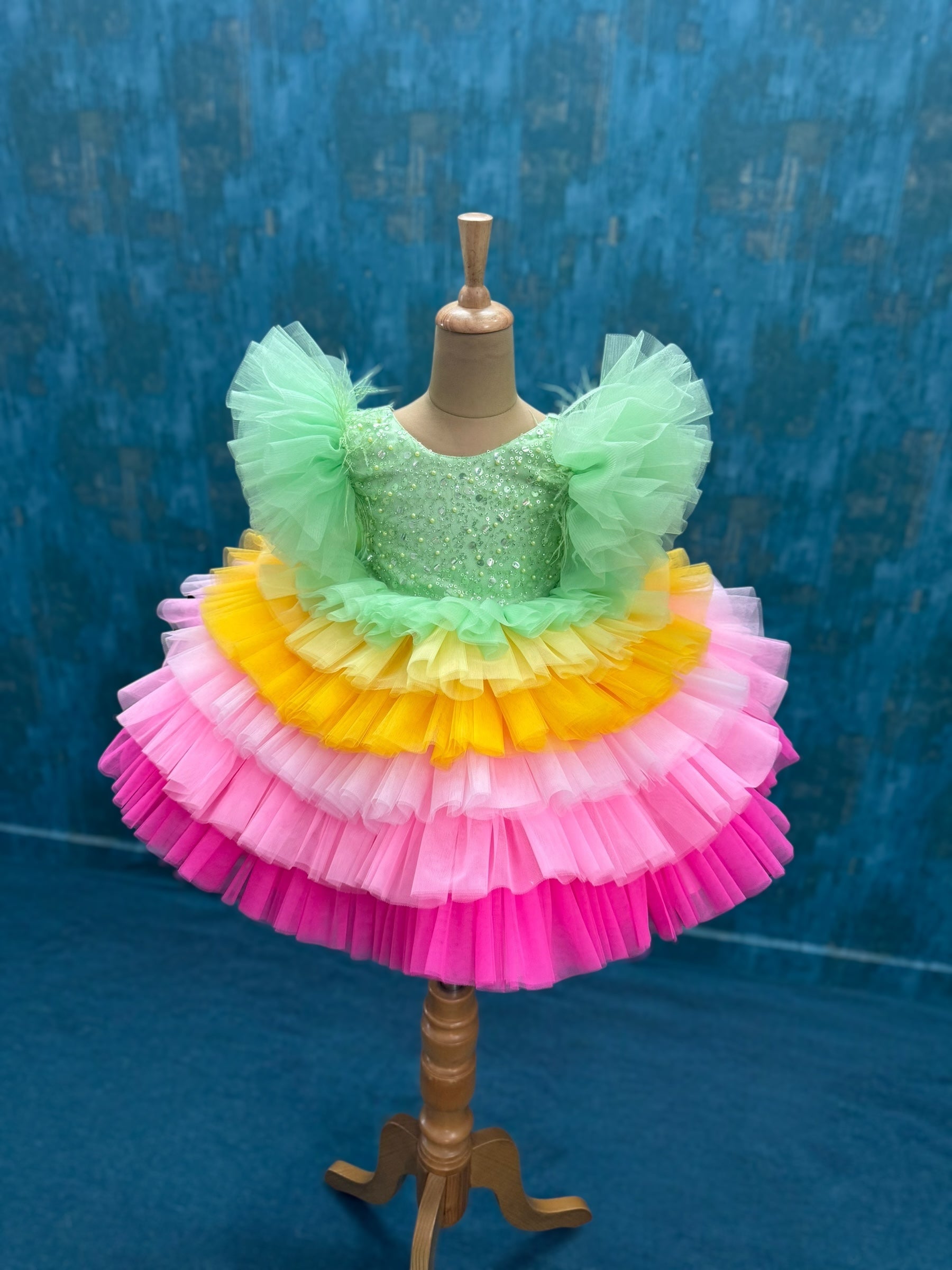 Rainbow Candy Cascade Fairy Ruffle Princess Celebration Dress