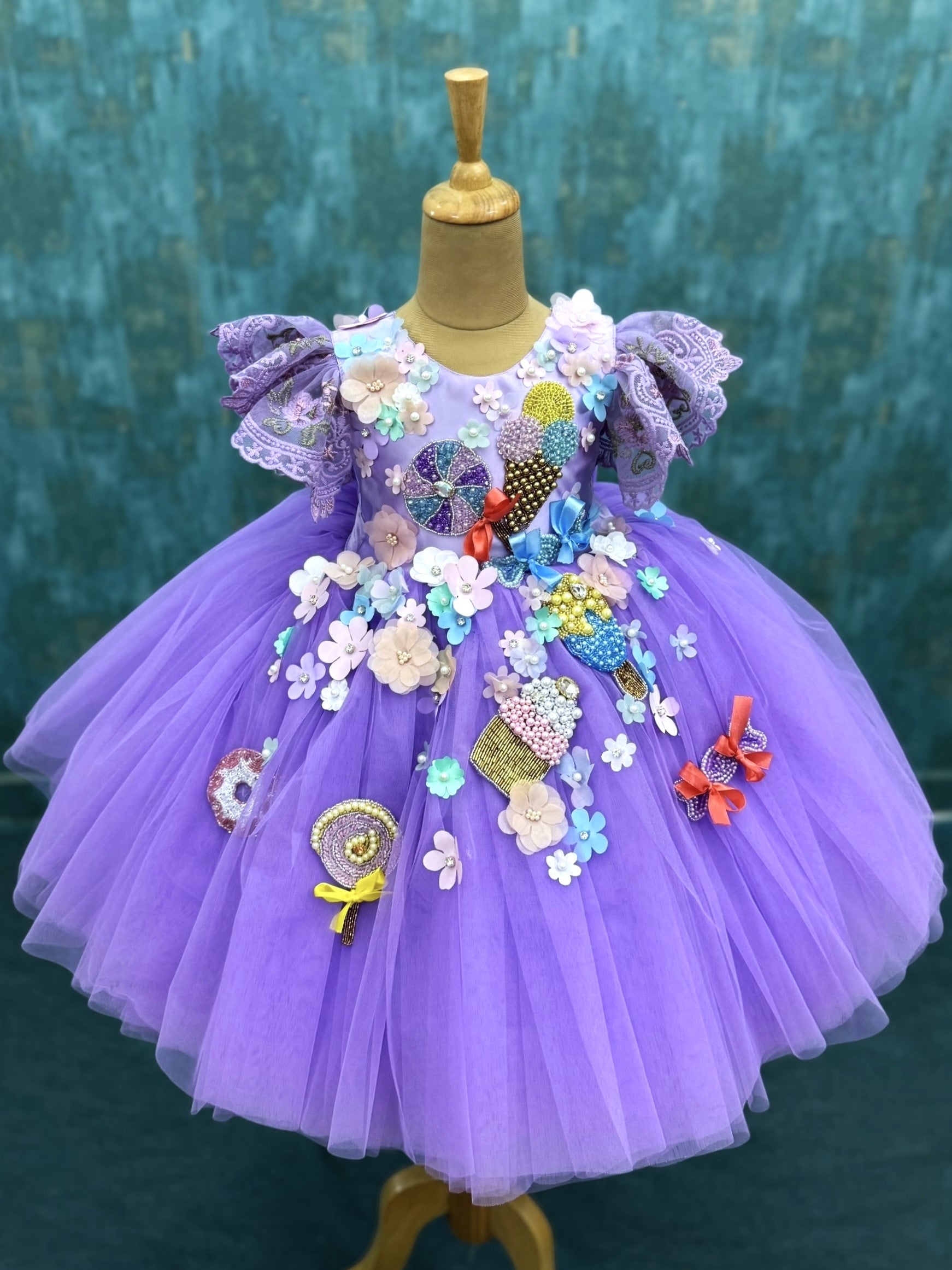 Lavender 3D Candy Garden Handcrafted Princess Ball Gown