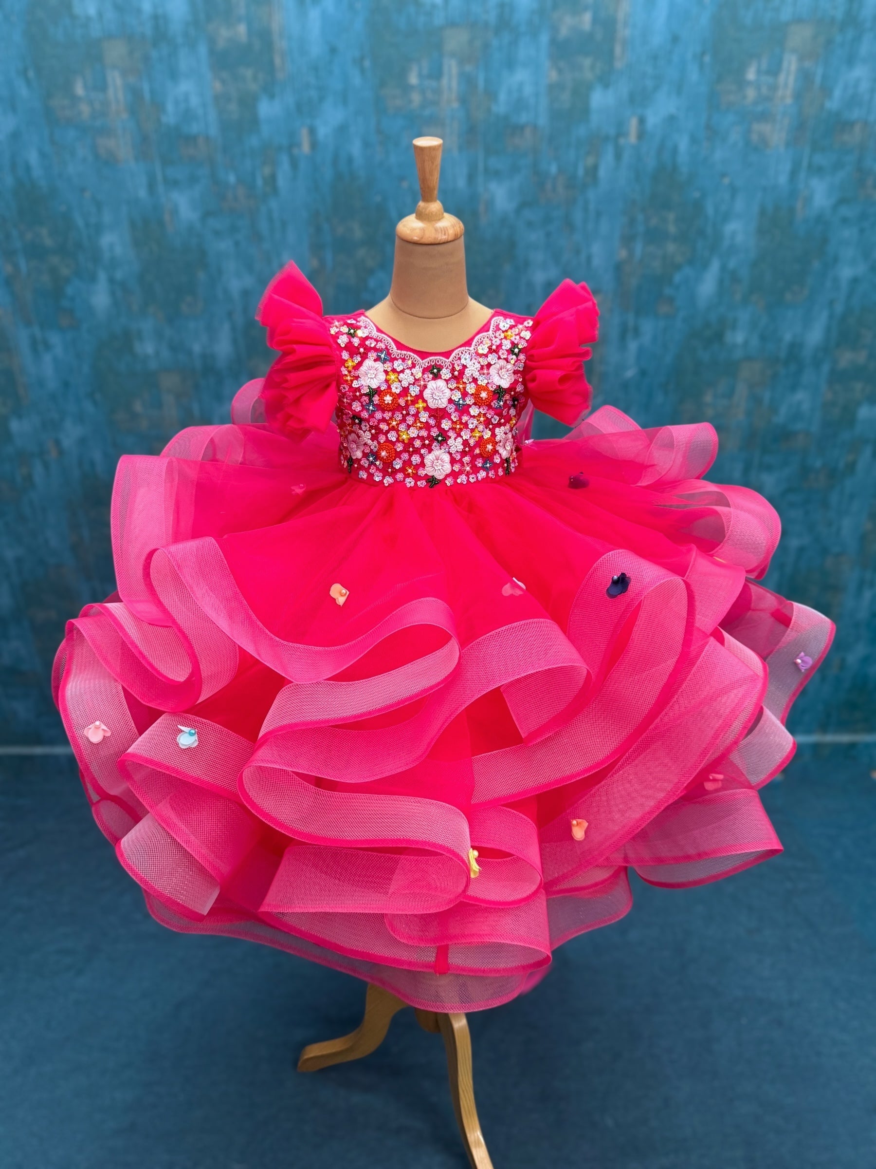 HOT PINK Blossom Dream Dress WITH FLORAL WORK TOP