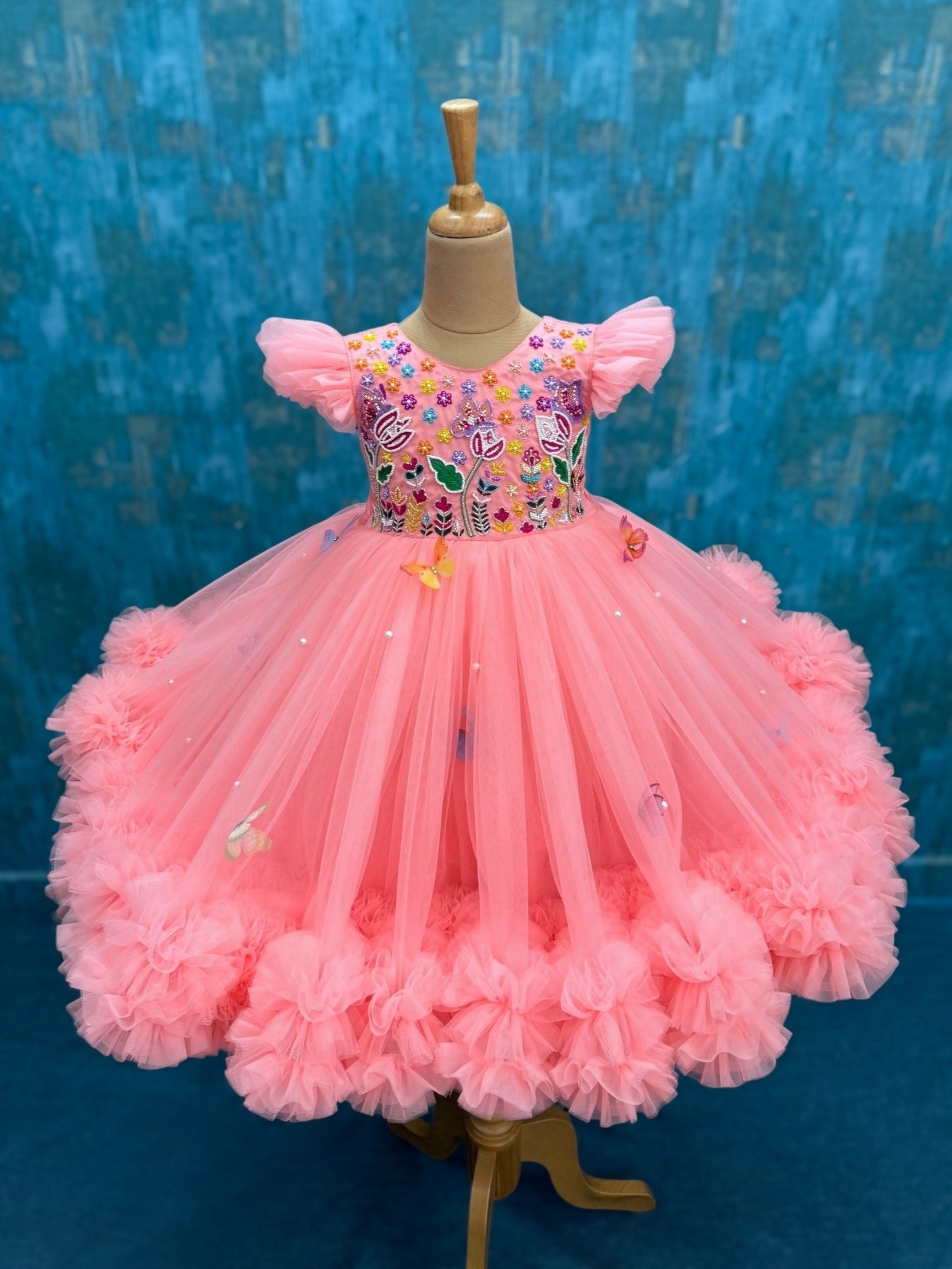 open lace back dress Blush Petal Butterfly Garden Princess Gown 3-4Y
