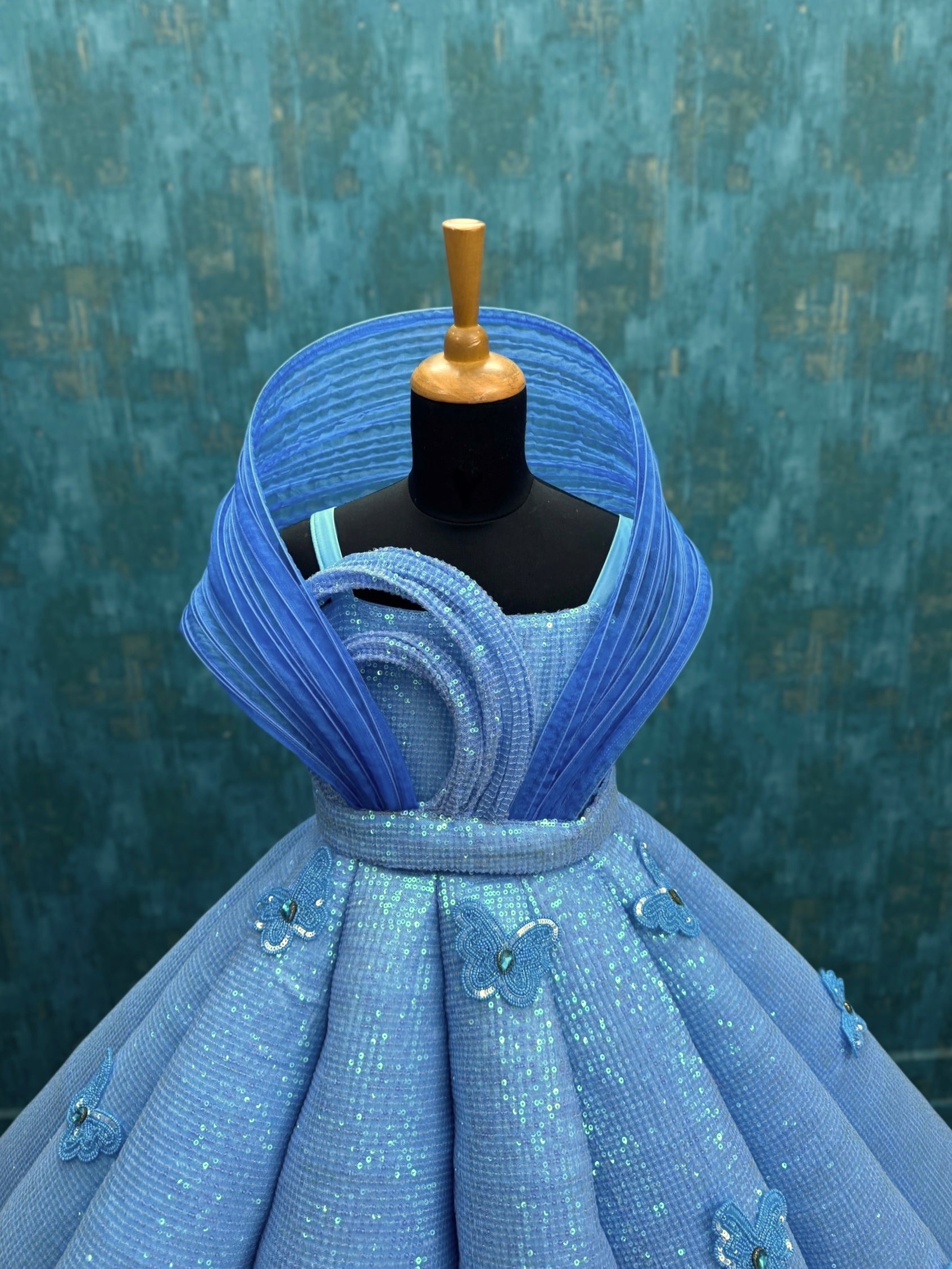 Luxury Designer Kids Wear Online, Icy Blue Structural Gown