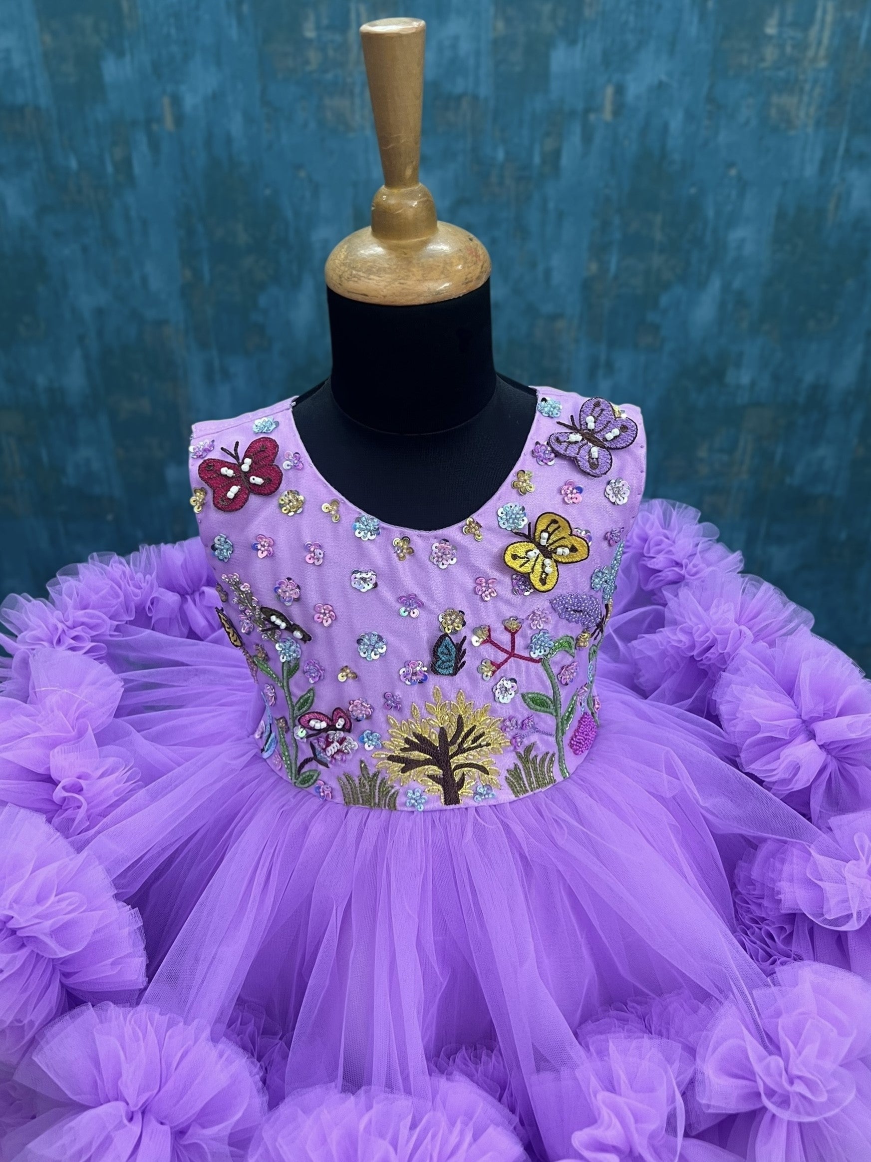 Designer Gown for Girl Online, Lavender Butterfly Dress