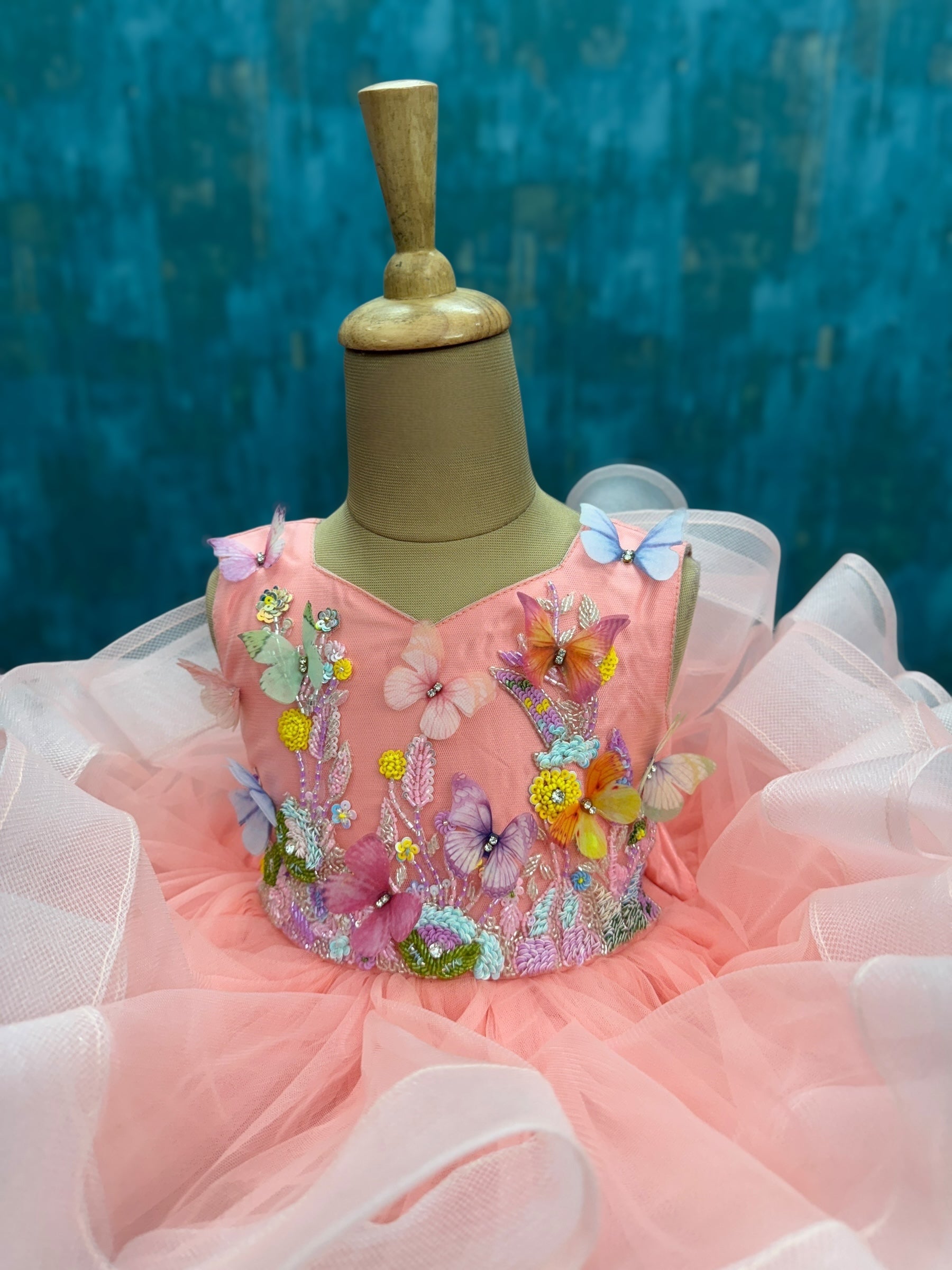 Blush Pink Blossom Butterfly Fantasy Princess Ball Gown