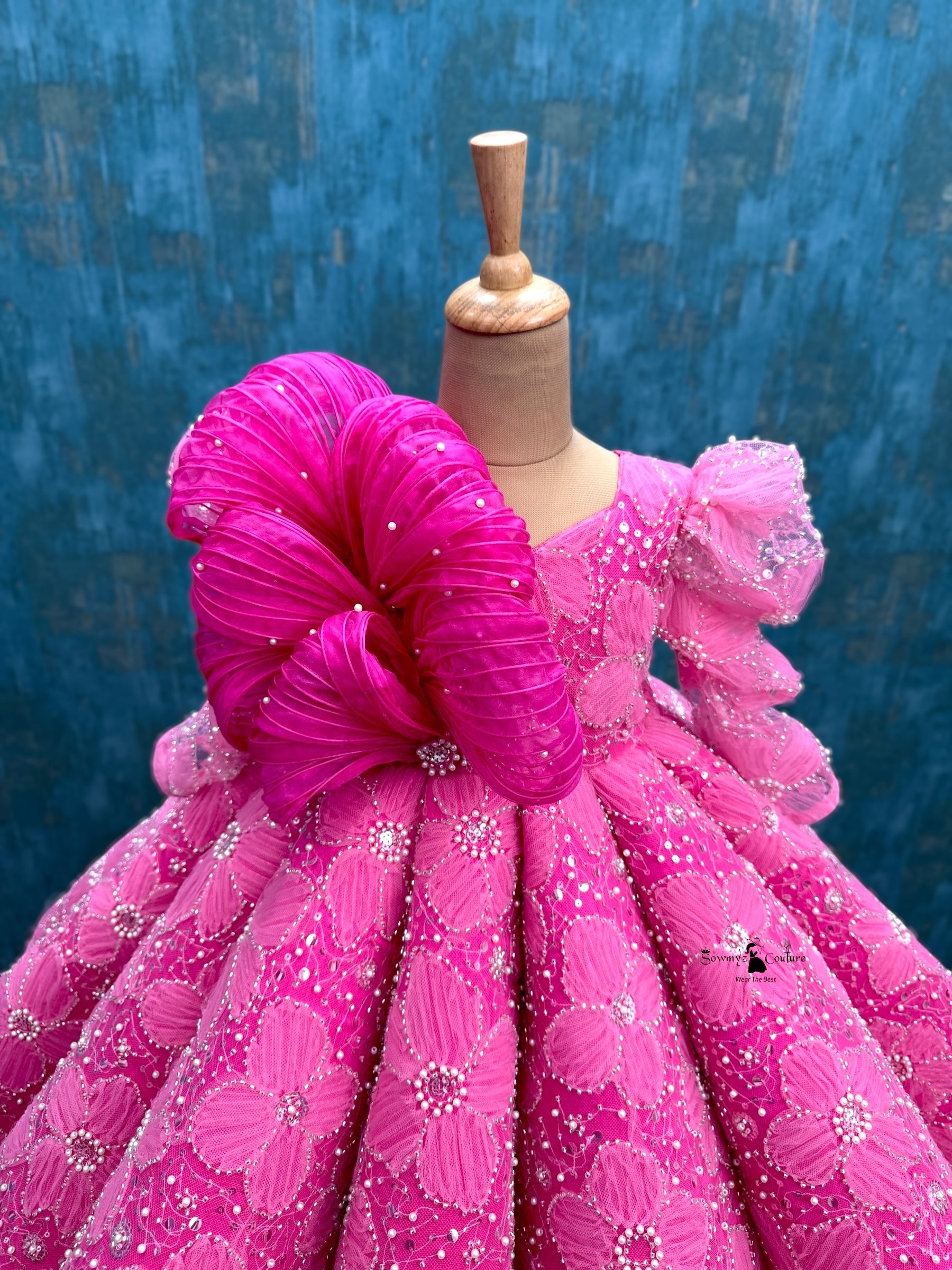 Designer Gown for Girl Online, Pink Couture Floral Ball Gown